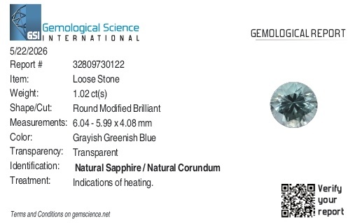 1.02 Ct. Greenish Blue Sapphire from Montana