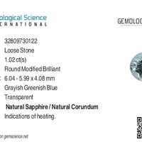 1.02 Ct. Greenish Blue Sapphire from Montana Scan Report