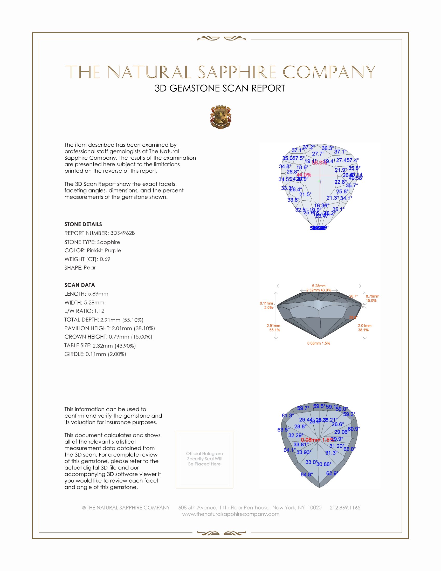 0.69 Ct. Pinkish Purple Sapphire from Ceylon (Sri Lanka)