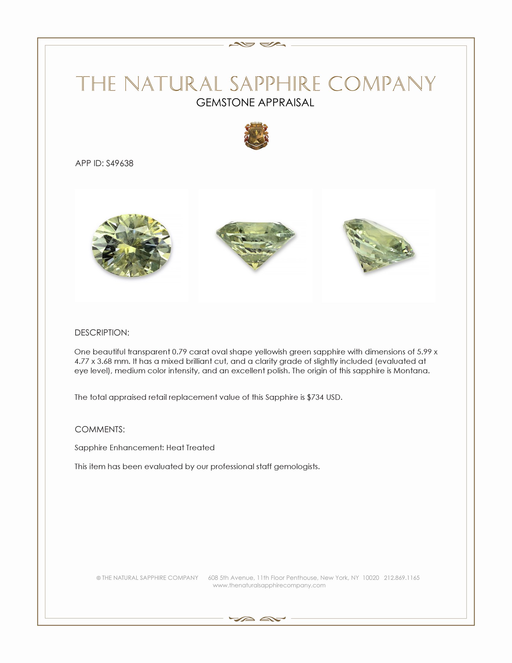 0.79 Ct. Yellowish Green Sapphire from Montana