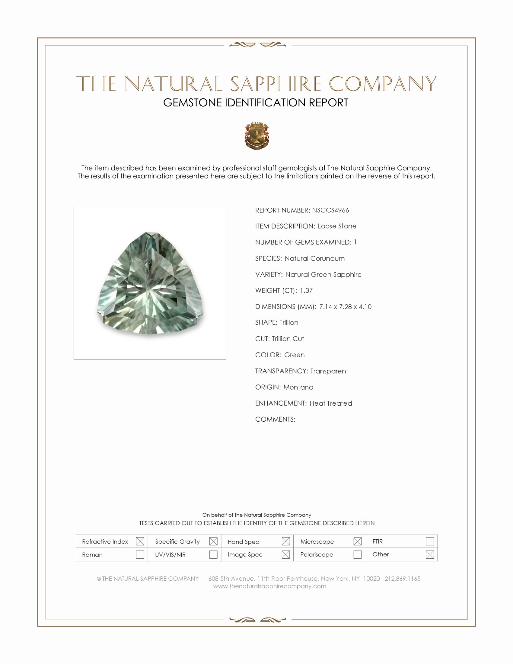 1.37 Ct. Green Sapphire from Montana