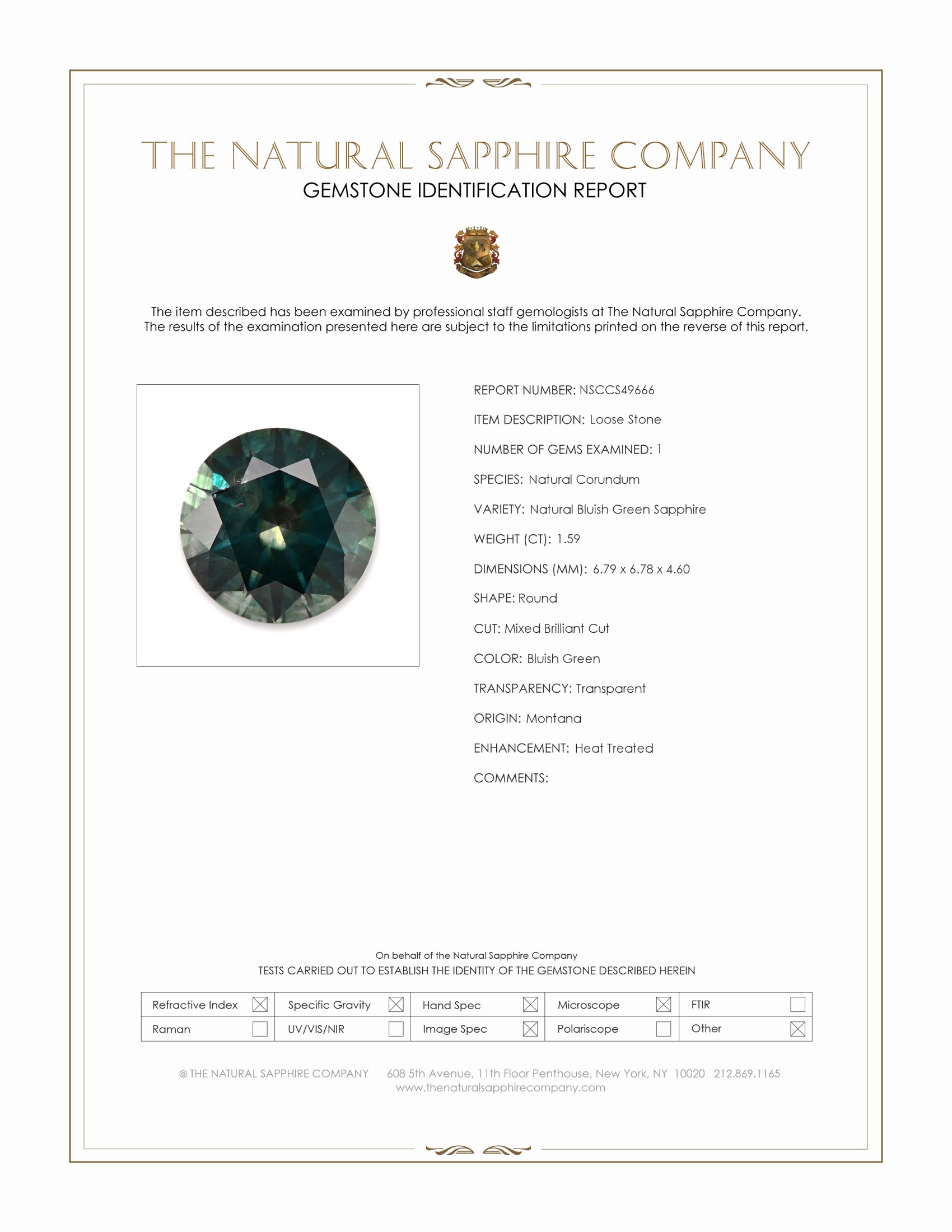 1.59 Ct. Bluish Green Sapphire from Montana