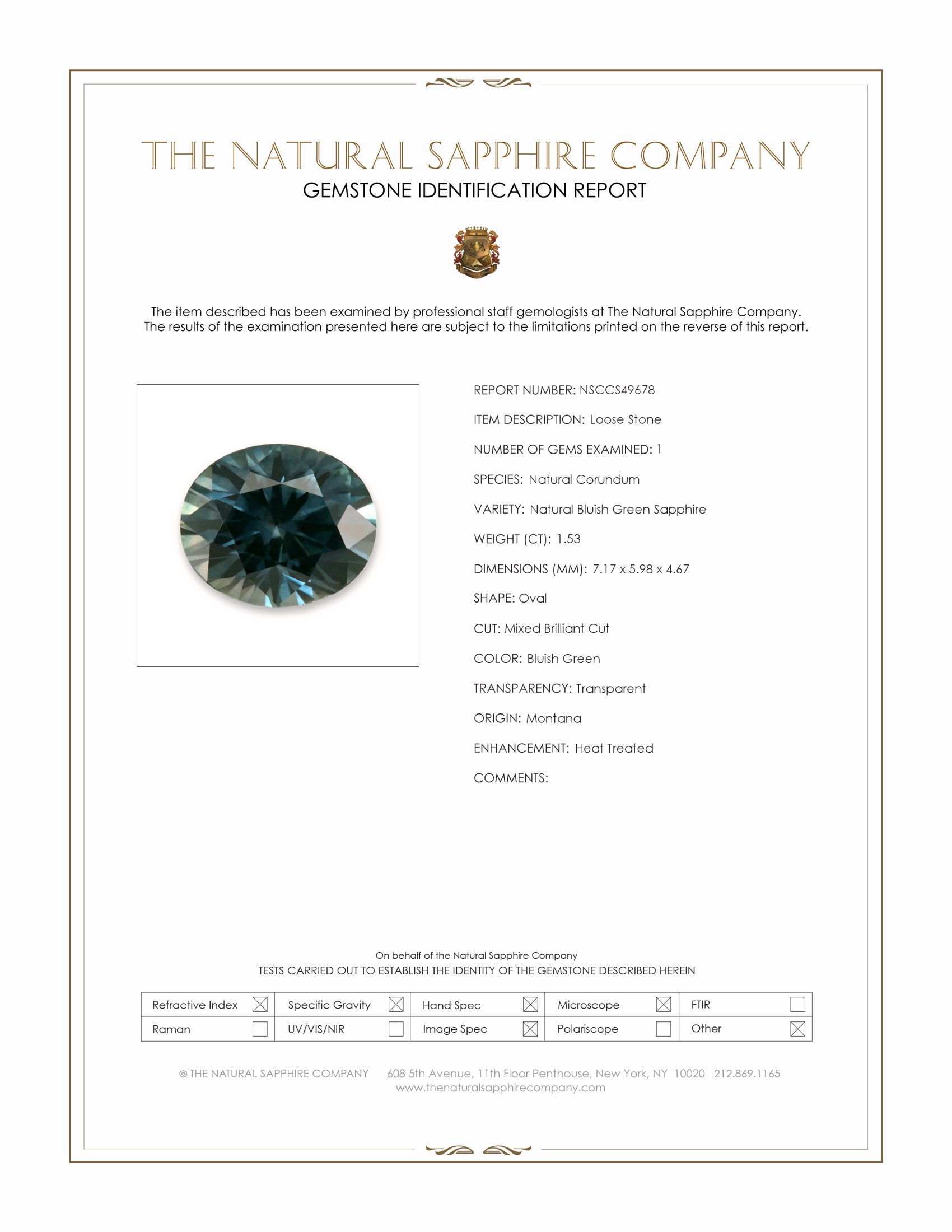 1.53 Ct. Bluish Green Sapphire from Montana