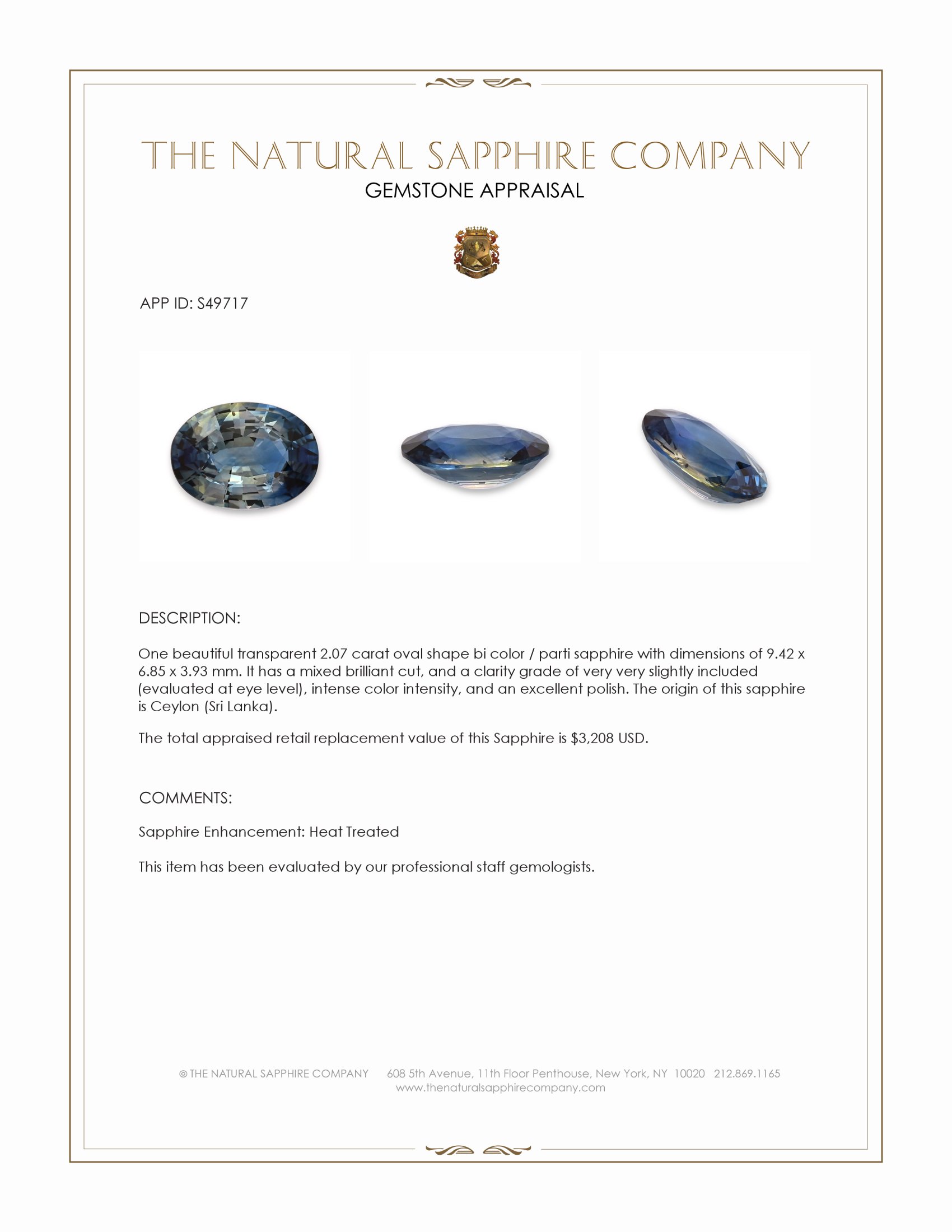 2.07 Ct. Bi Color / Parti Sapphire from Ceylon (Sri Lanka)