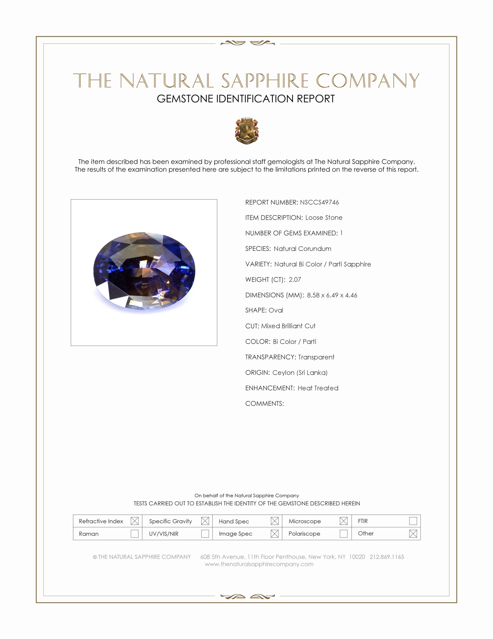 2.07 Ct. Bi Color / Parti Sapphire from Ceylon (Sri Lanka)