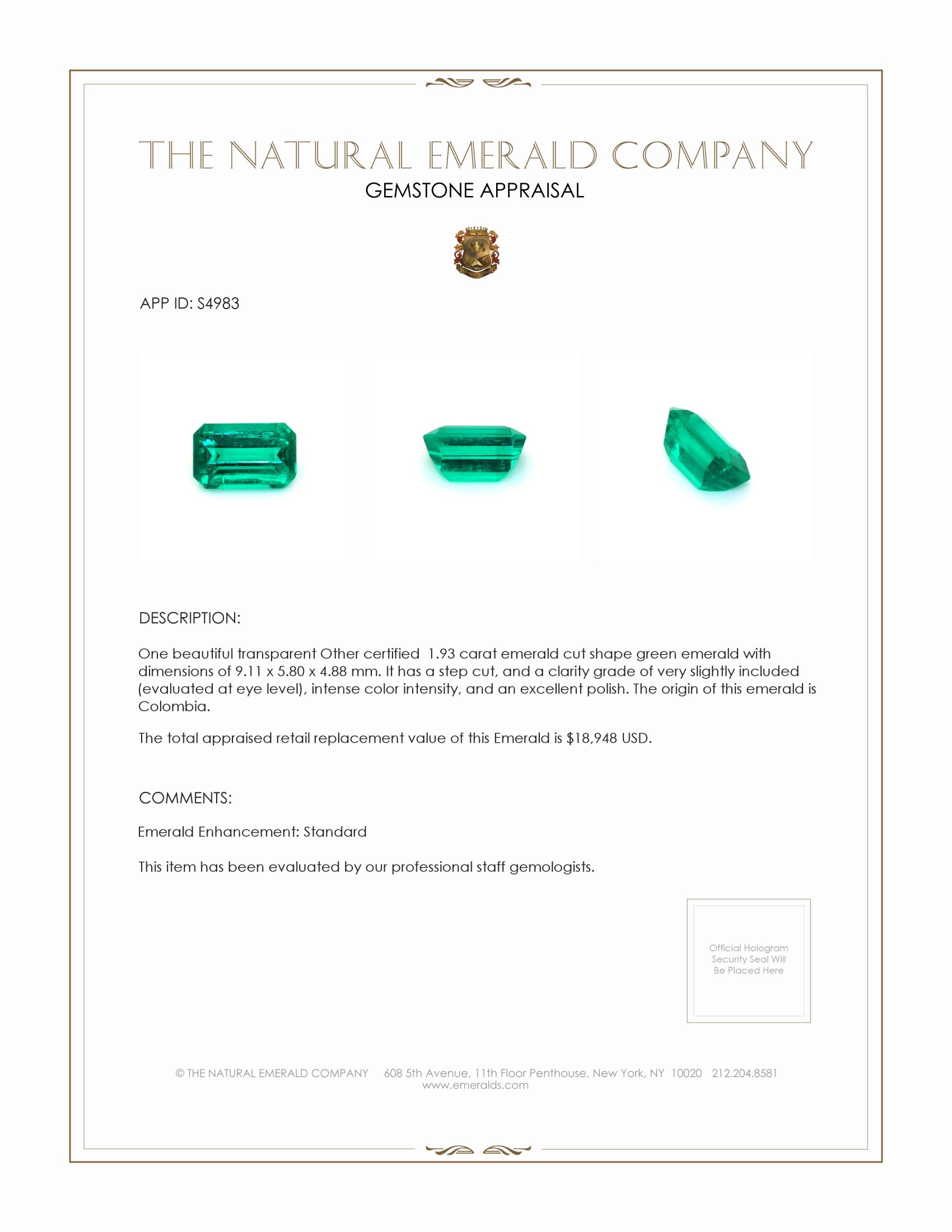 1.93 Ct. Emerald from Colombia