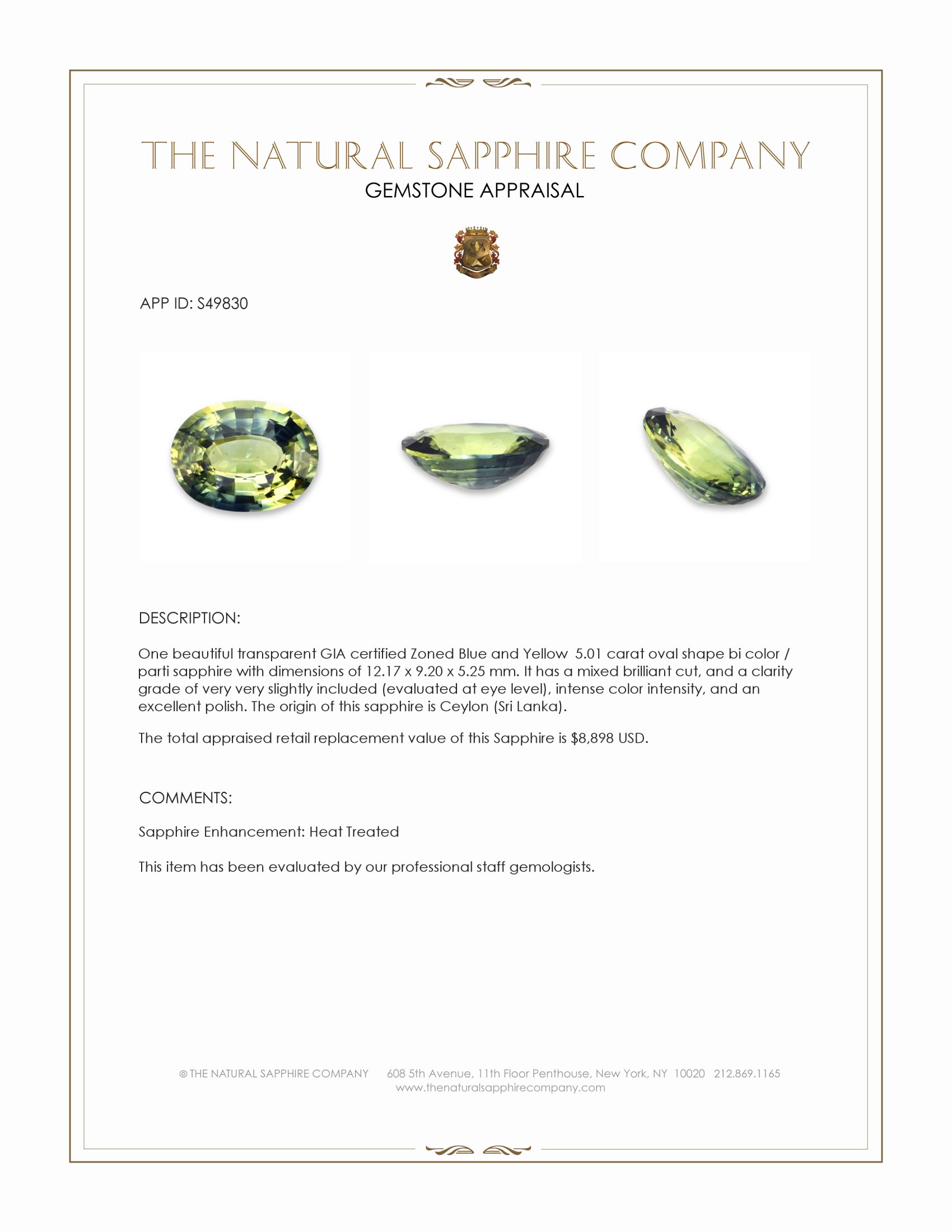5.01 Ct. Bi Color / Parti Sapphire from Ceylon (Sri Lanka)