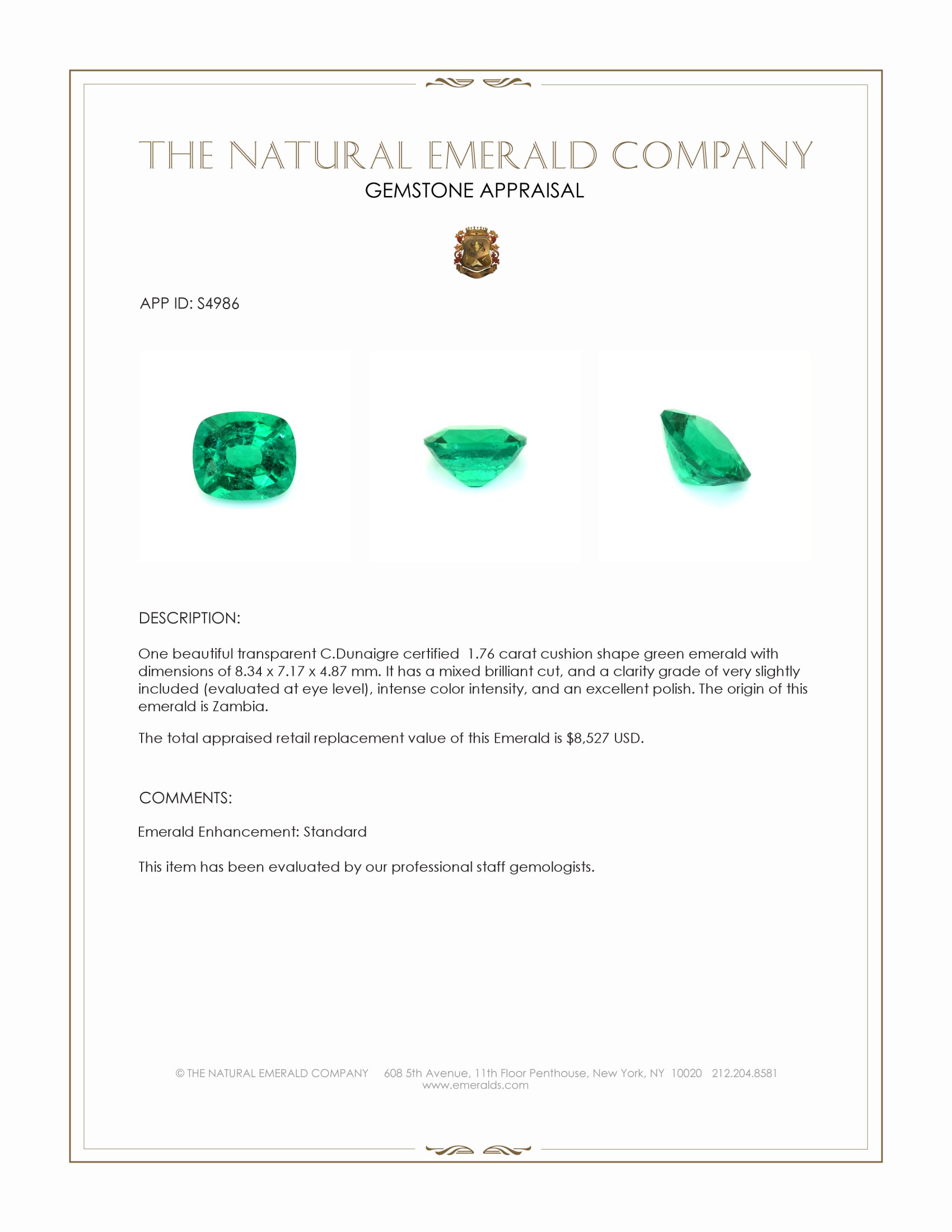 1.76 Ct. Emerald from Zambia