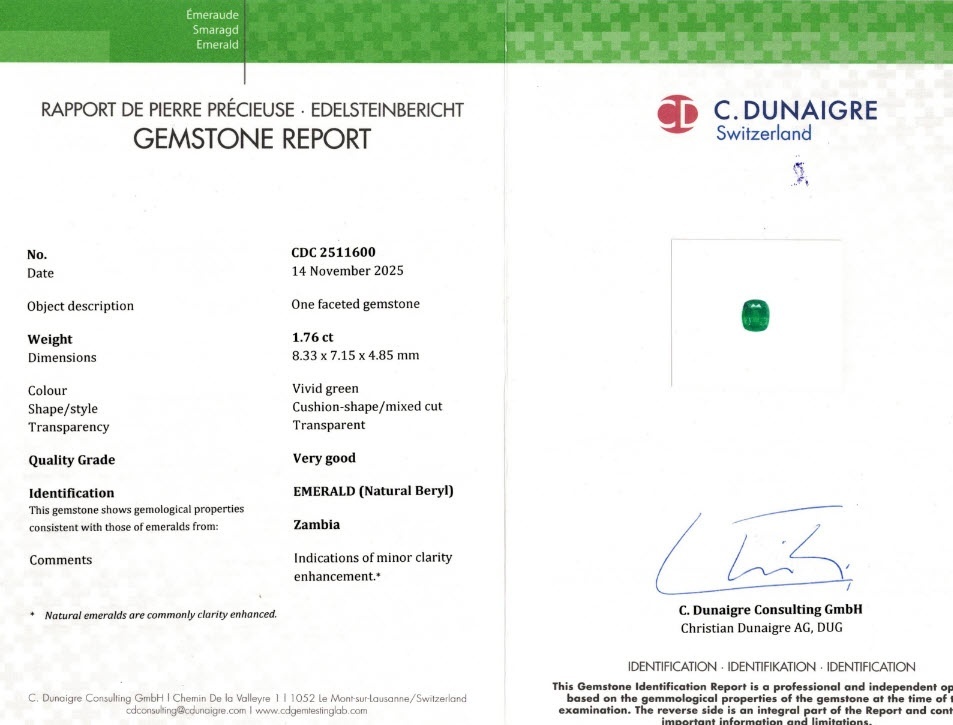 1.76 Ct. Emerald from Zambia
