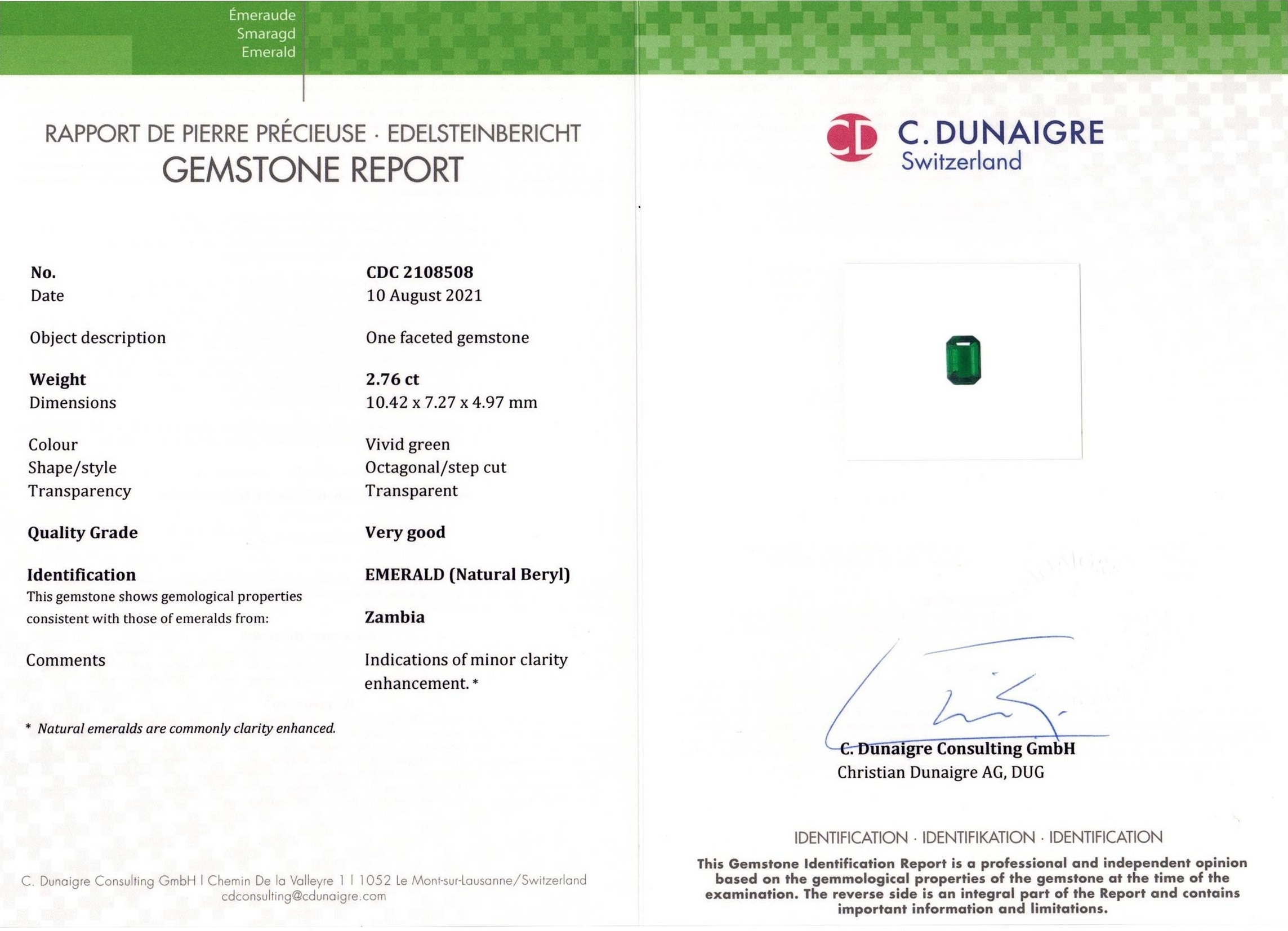 2.76 Ct. Emerald from Zambia