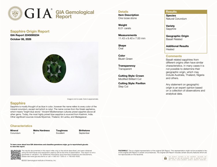 6.01 Ct. Bluish Green Sapphire from Madagascar