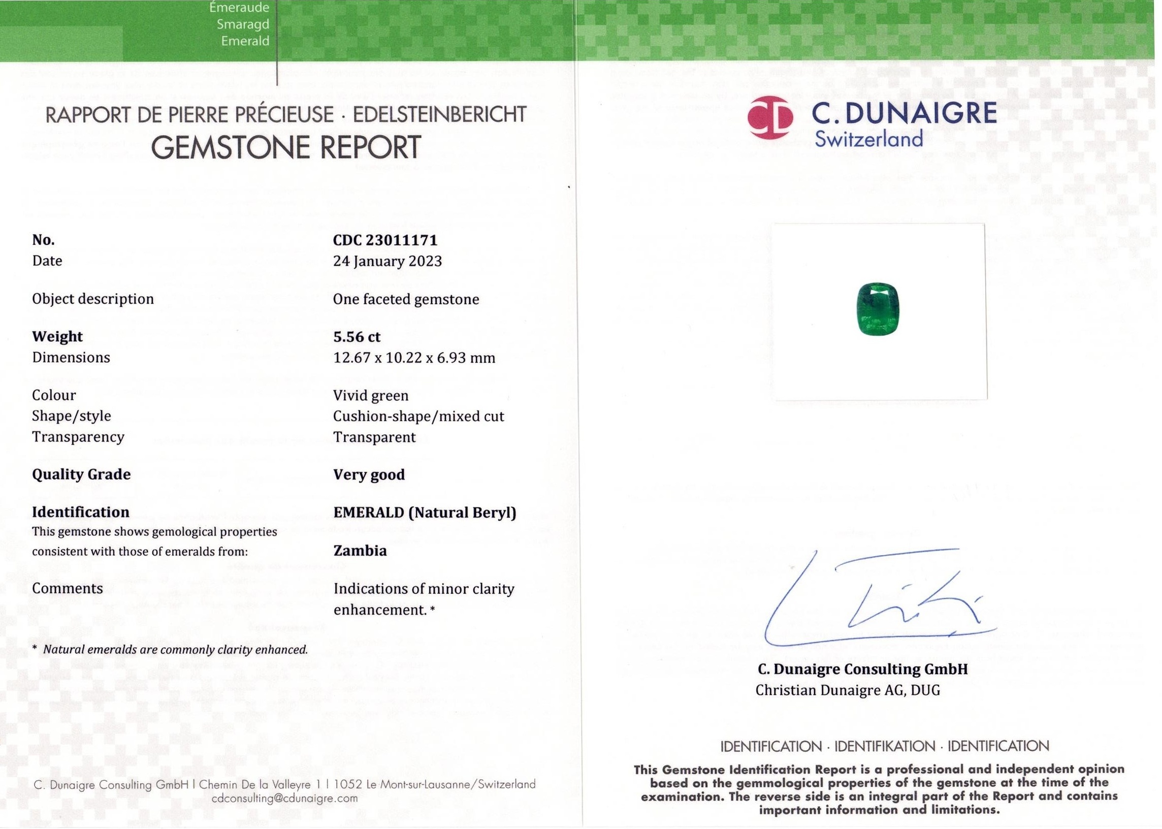 5.56 Ct. Emerald from Zambia