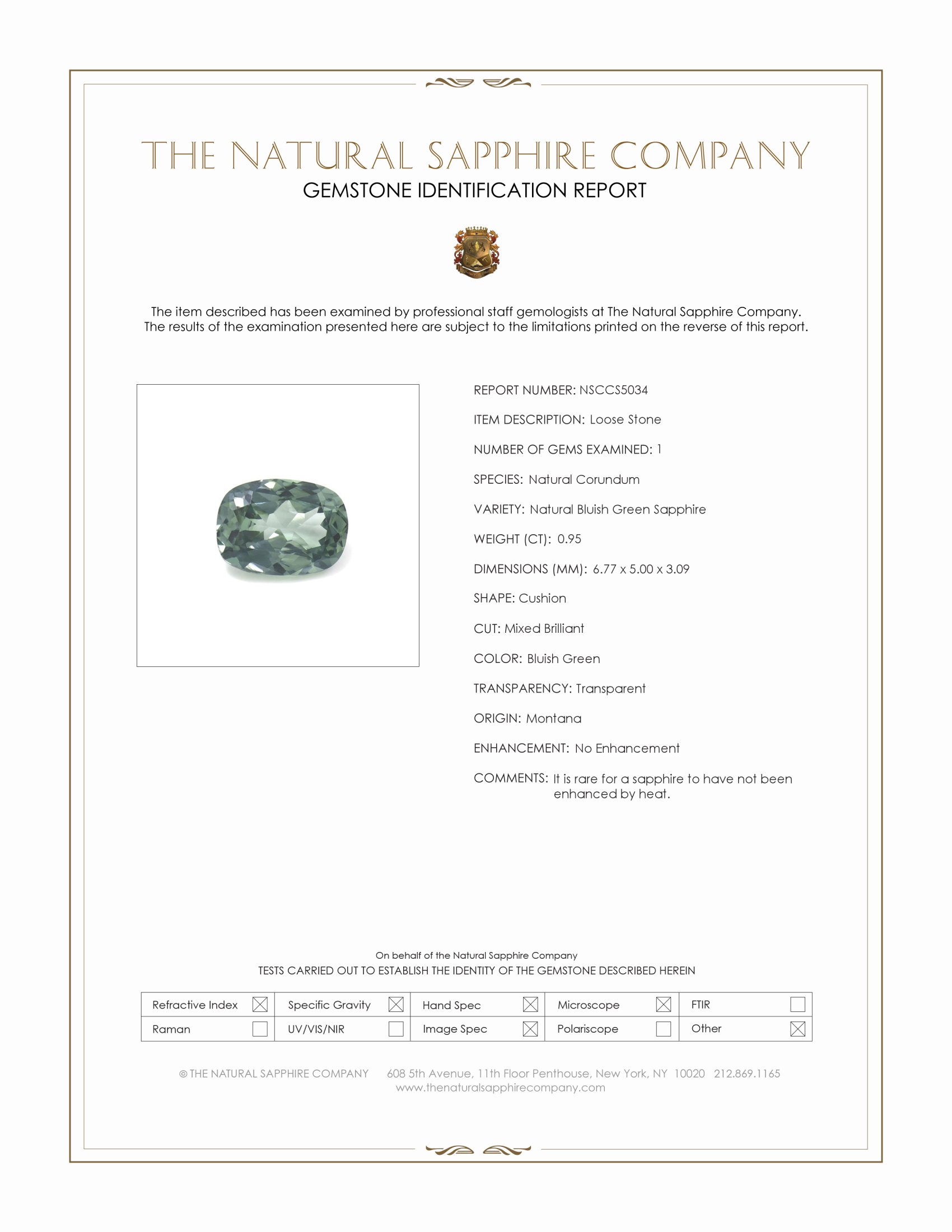 0.95 Ct. Bluish Green Sapphire from Montana
