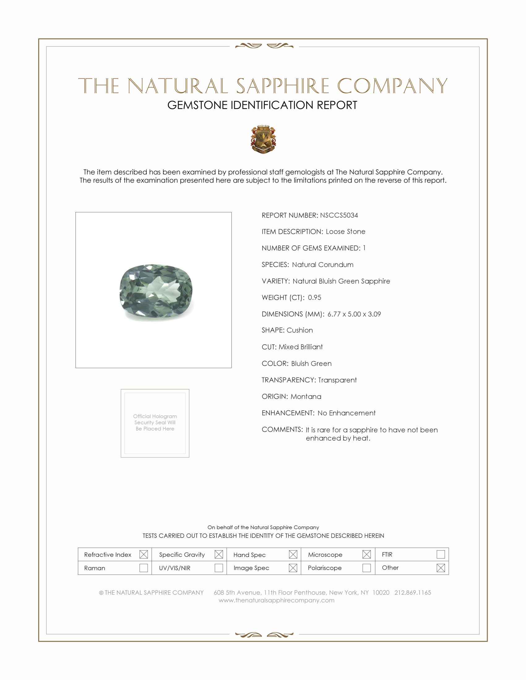 0.95 Ct. Bluish Green Sapphire from Montana