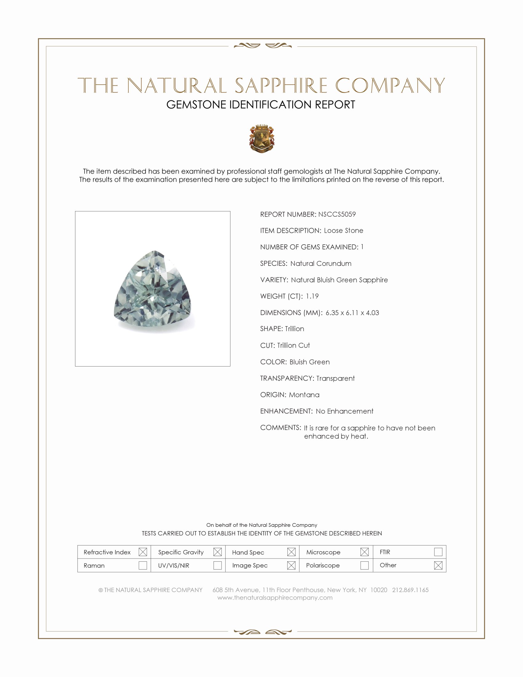 1.19 Ct. Bluish Green Sapphire from Montana