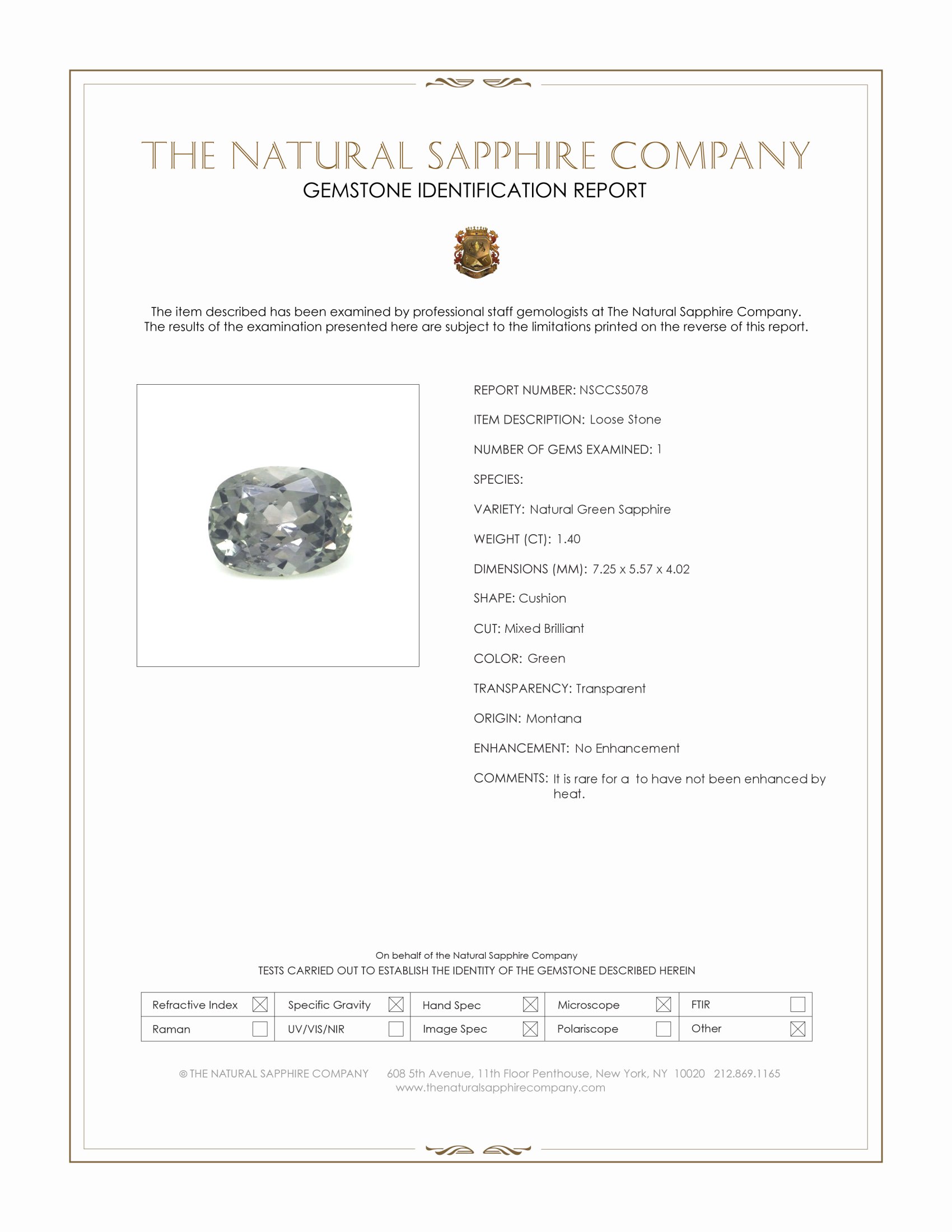 1.40 Ct. Green Sapphire from Montana