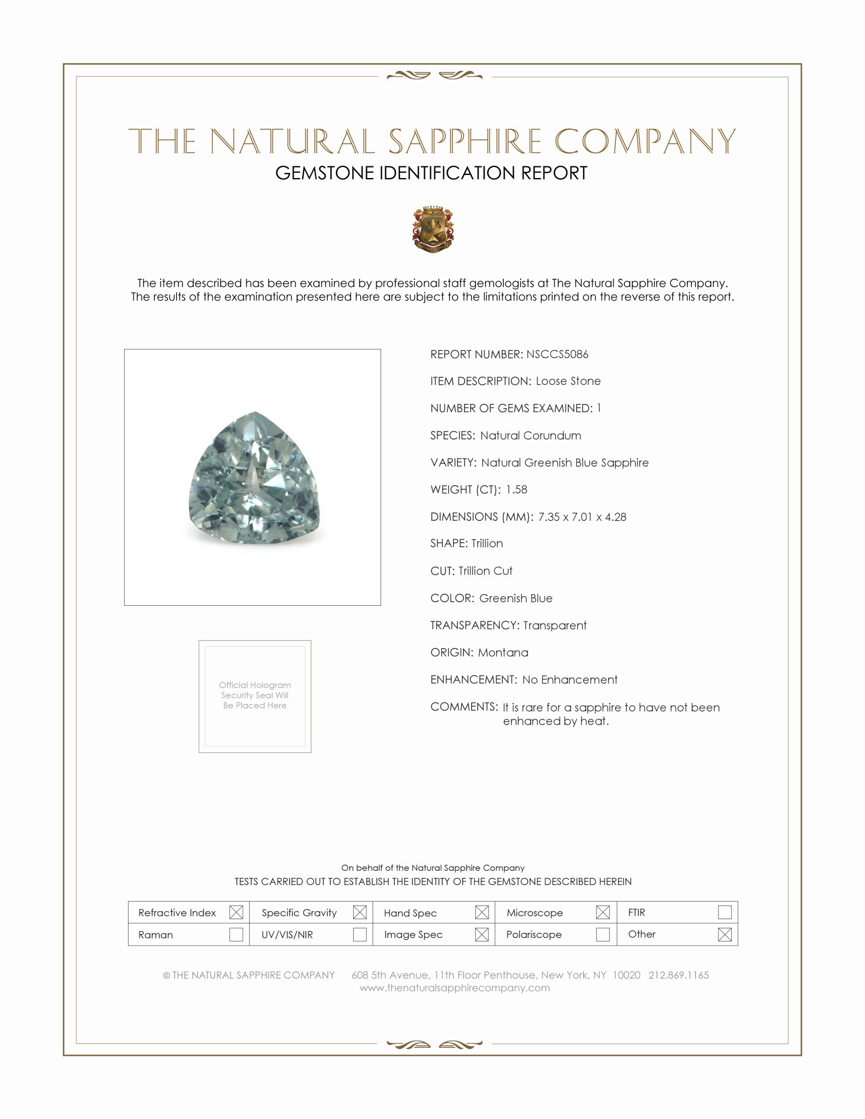 1.58 Ct. Greenish Blue Sapphire from Montana