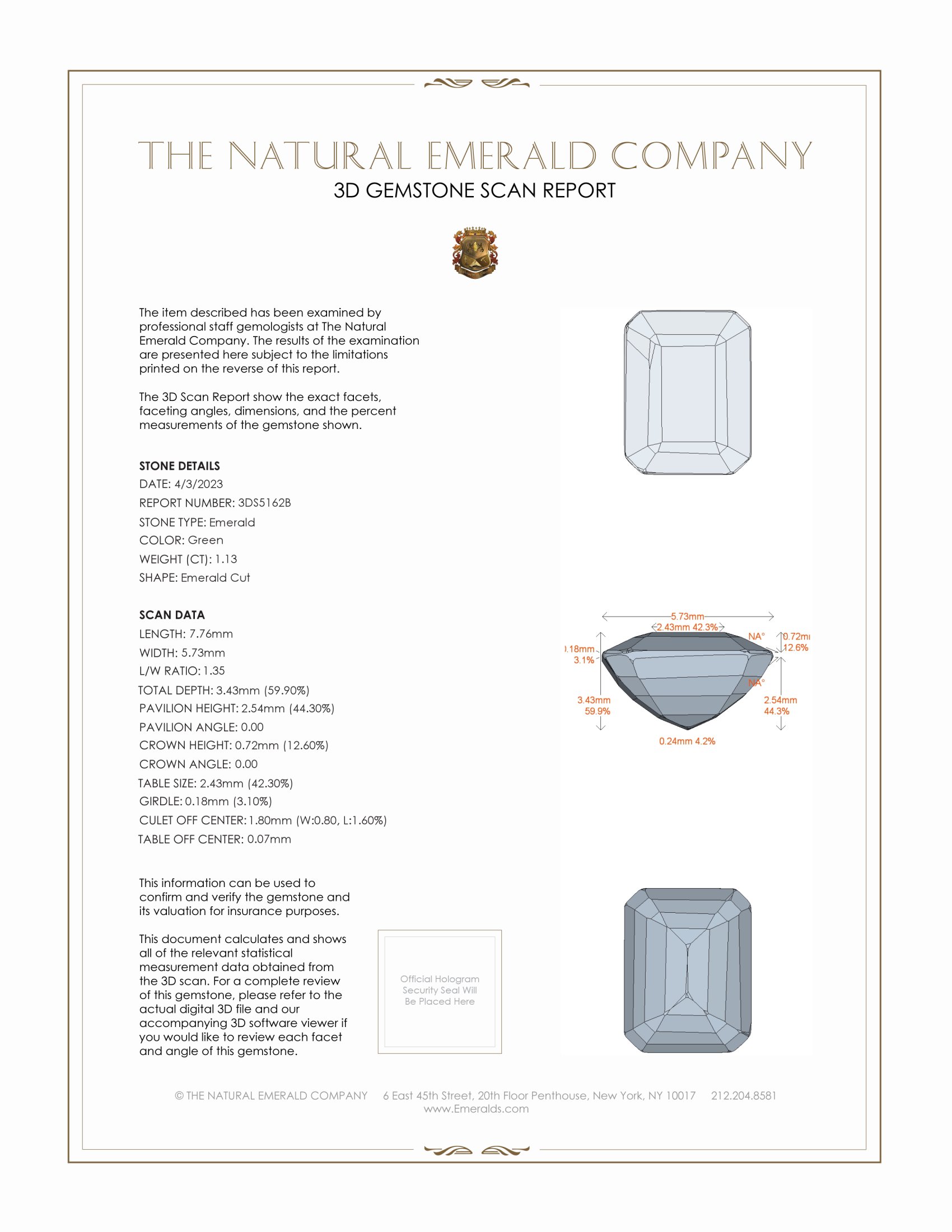 1.13 Ct. Emerald from Brazil