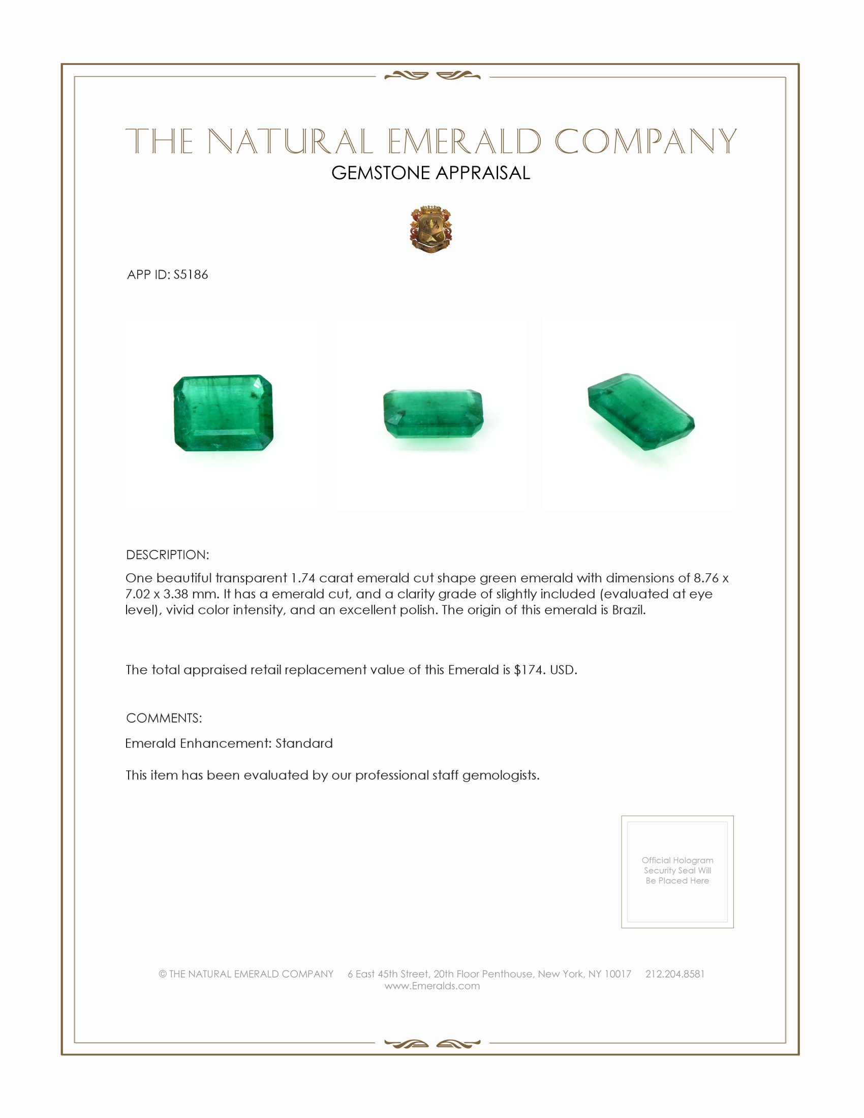 1.74 Ct. Emerald from Brazil