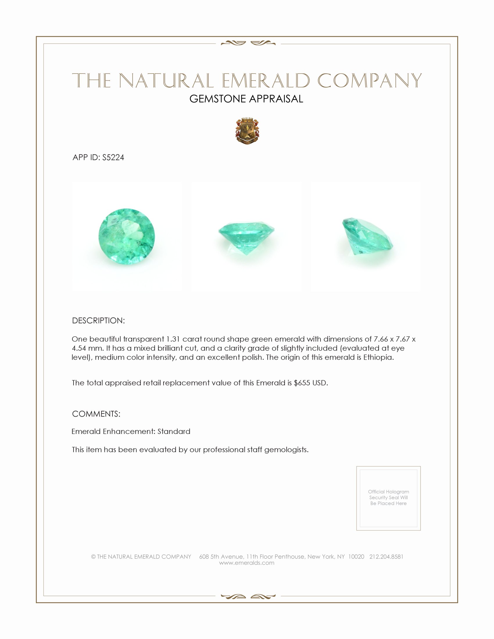 1.31 Ct. Emerald from Ethiopia