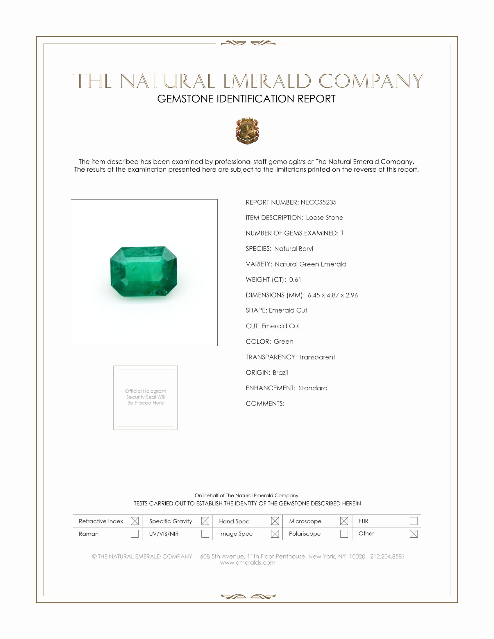 0.61 Ct. Emerald from Brazil