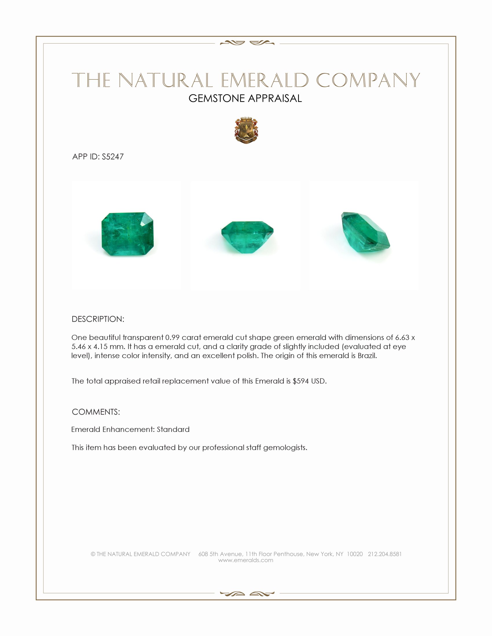 0.99 Ct. Emerald from Brazil