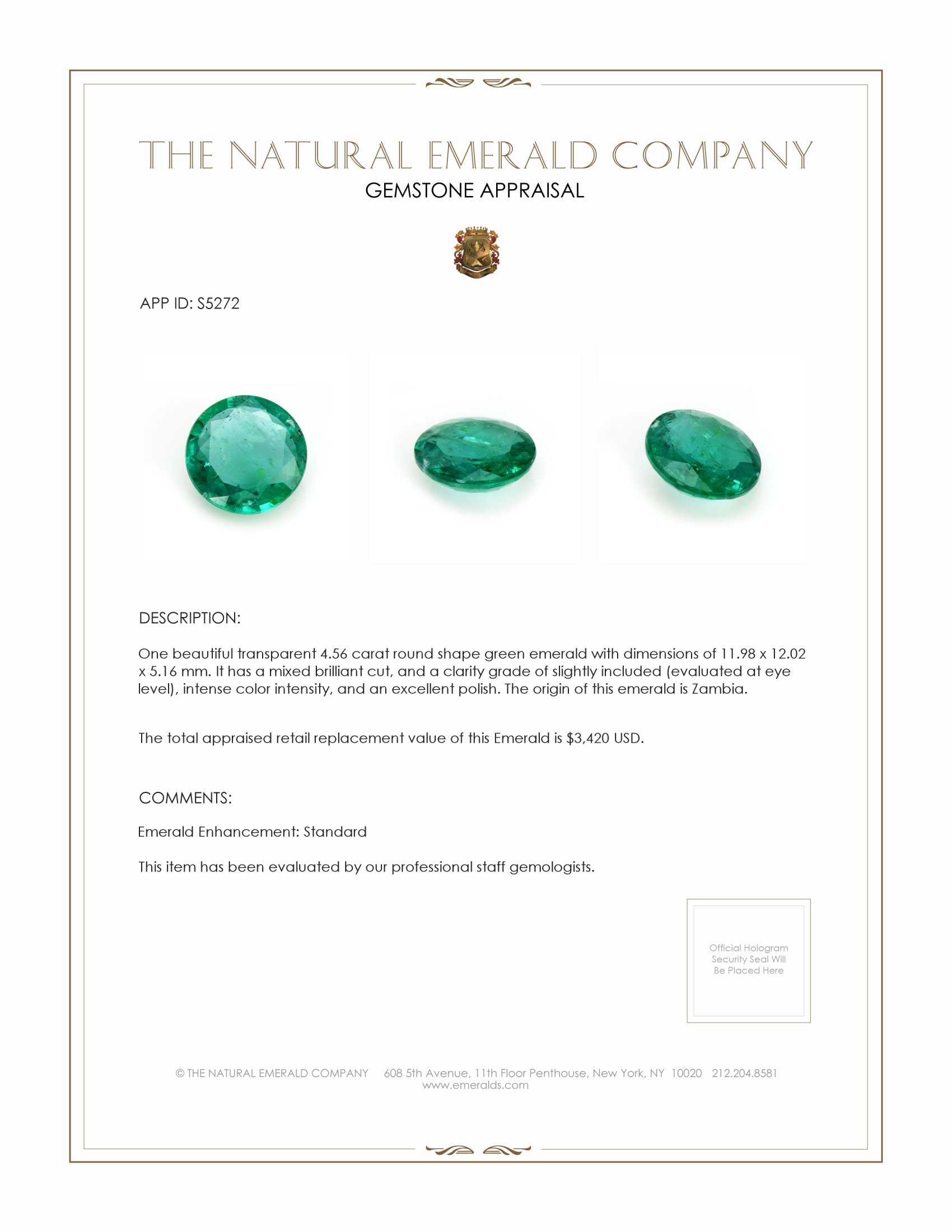 4.56 Ct. Emerald from Zambia