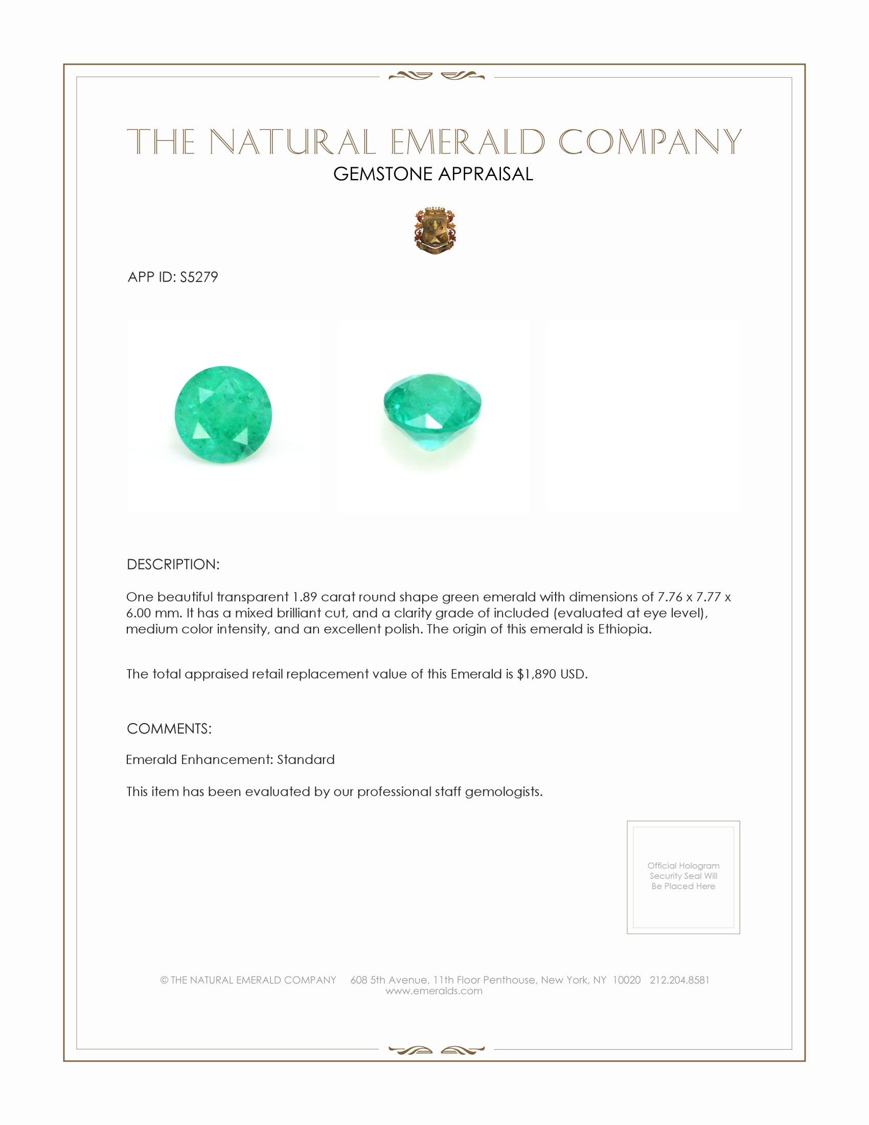 1.89 Ct. Emerald from Ethiopia