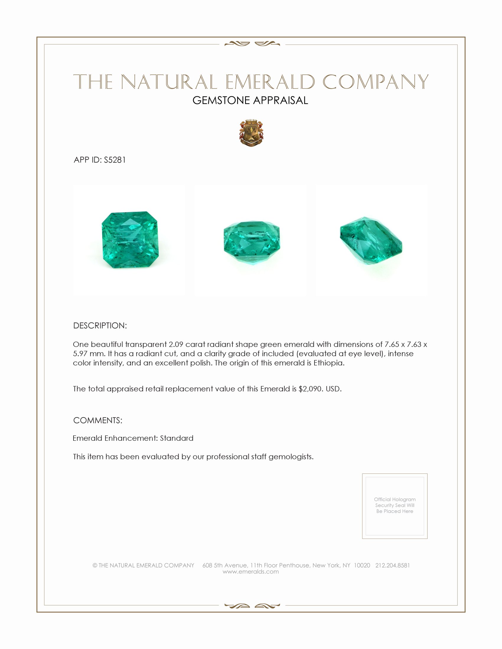 2.09 Ct. Emerald from Ethiopia