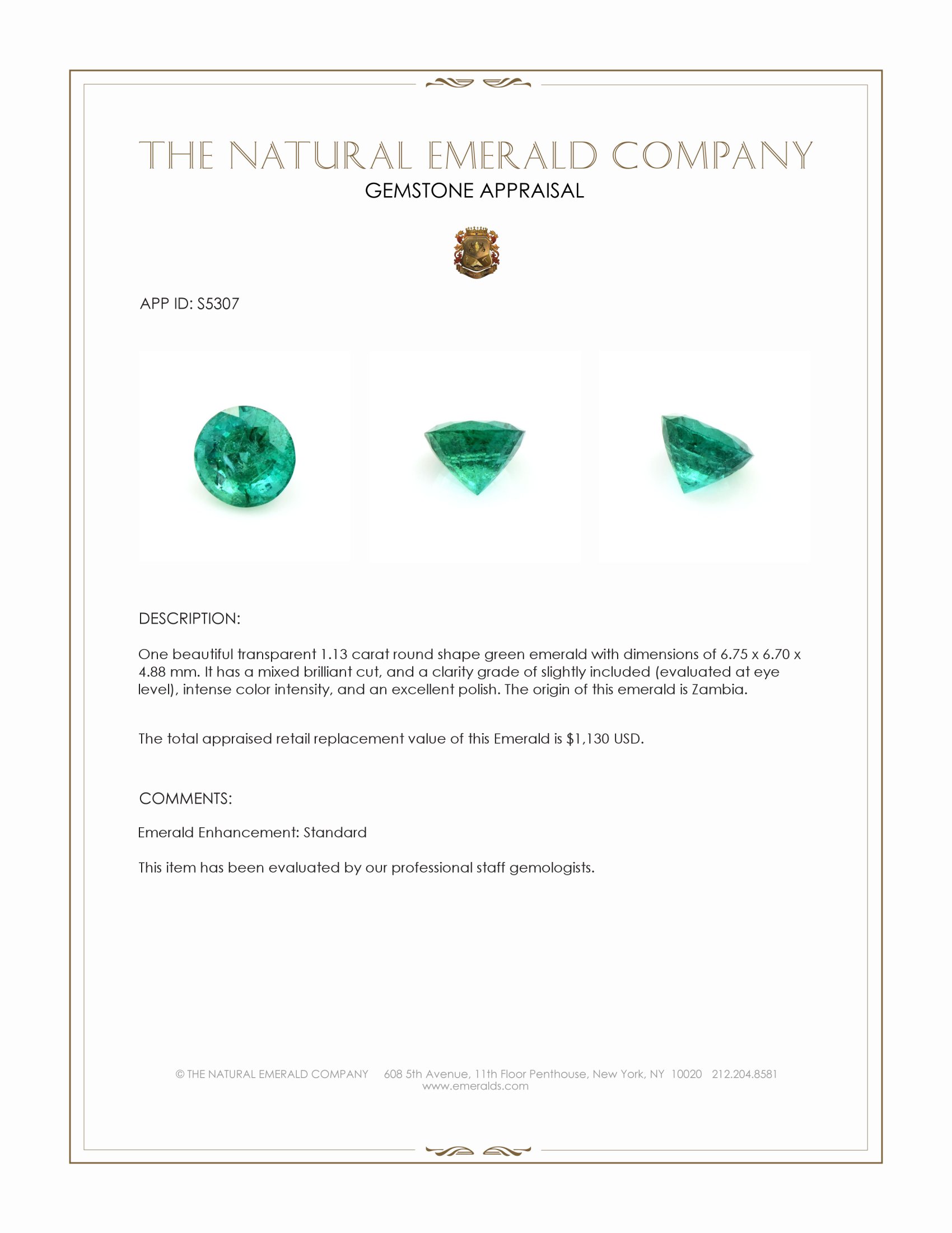 1.13 Ct. Emerald from Zambia