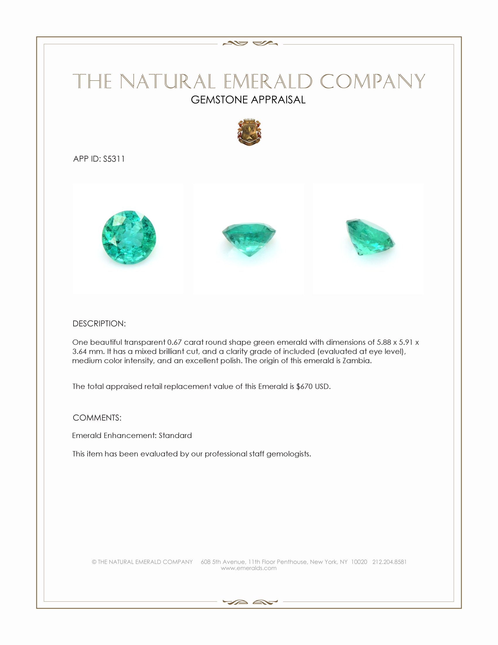 0.67 Ct. Emerald from Zambia