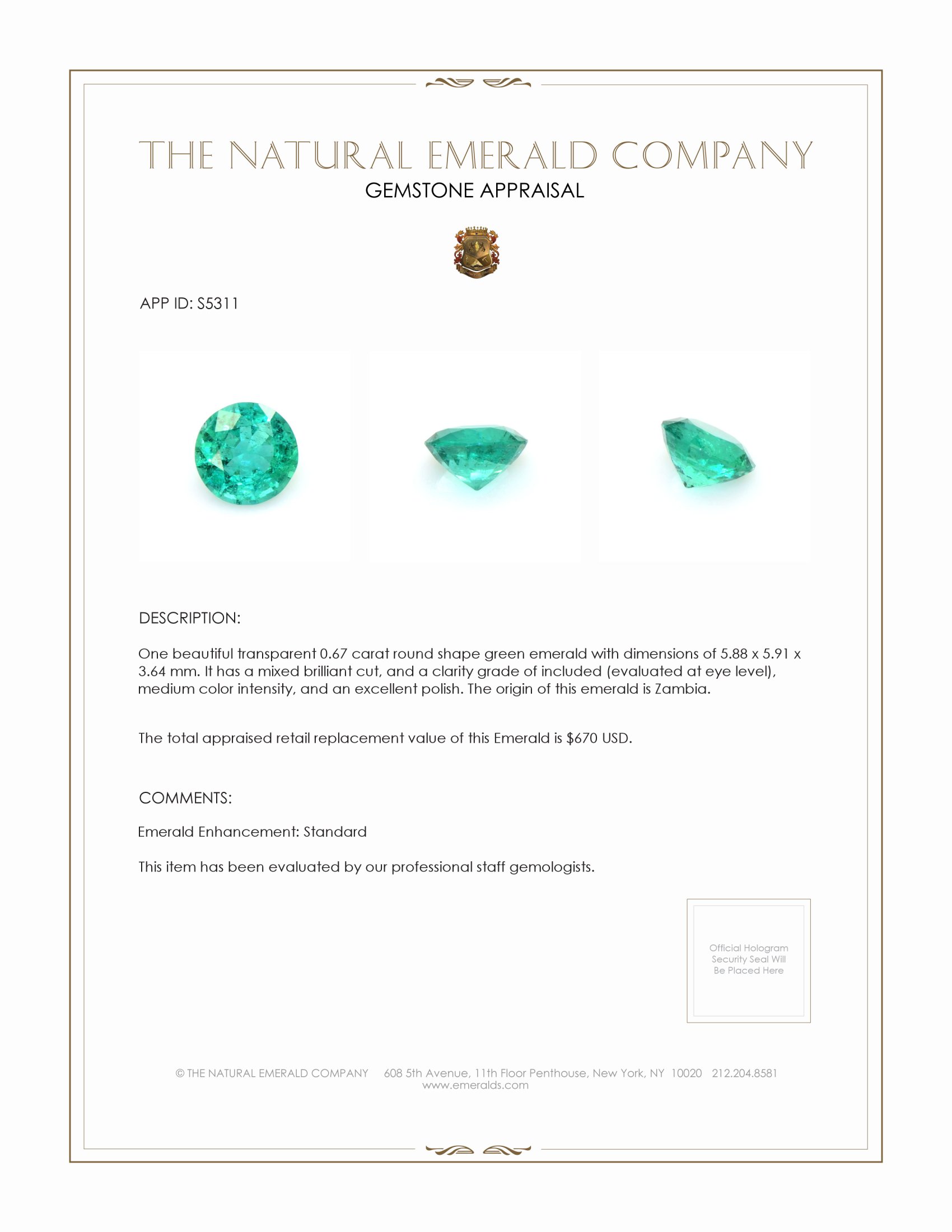 0.67 Ct. Emerald from Zambia