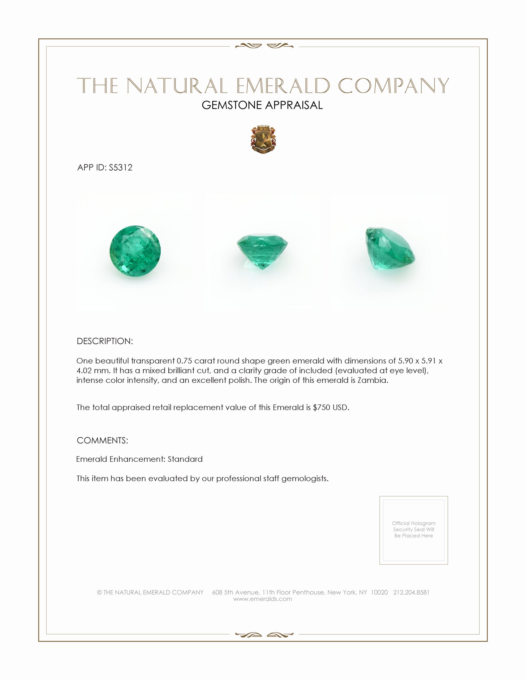 0.75 Ct. Emerald from Zambia