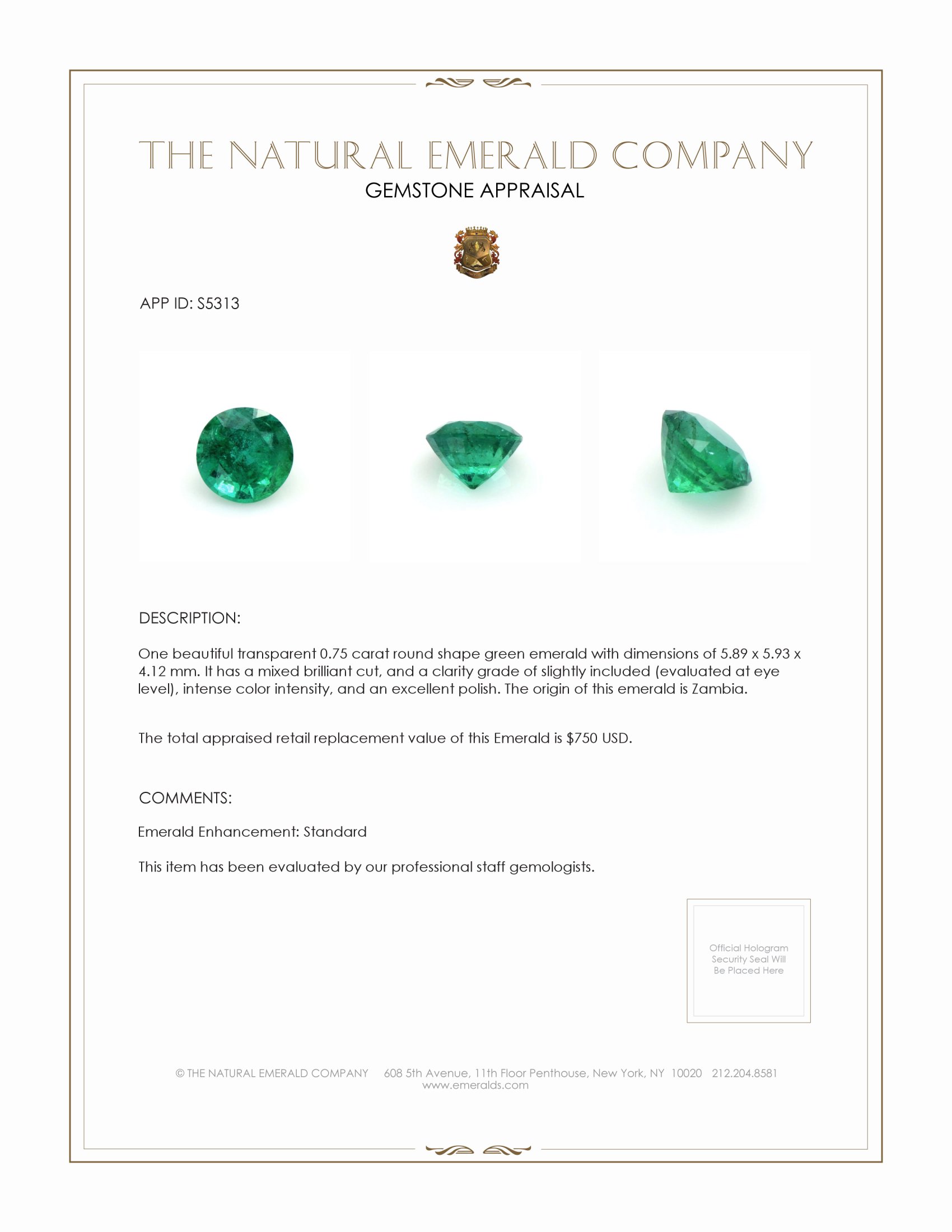 0.75 Ct. Emerald from Zambia