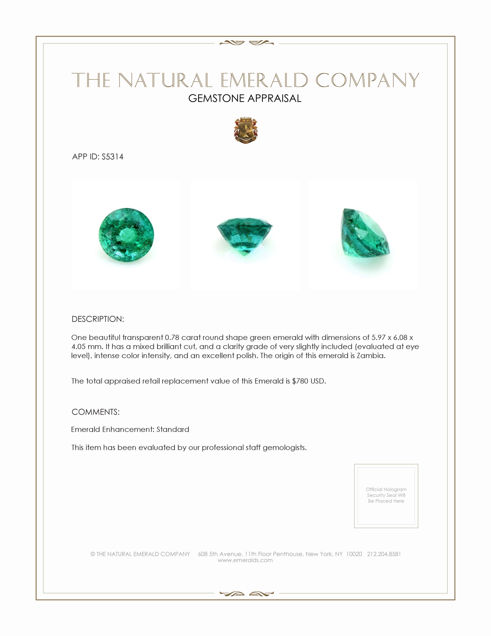 0.78 Ct. Emerald from Zambia