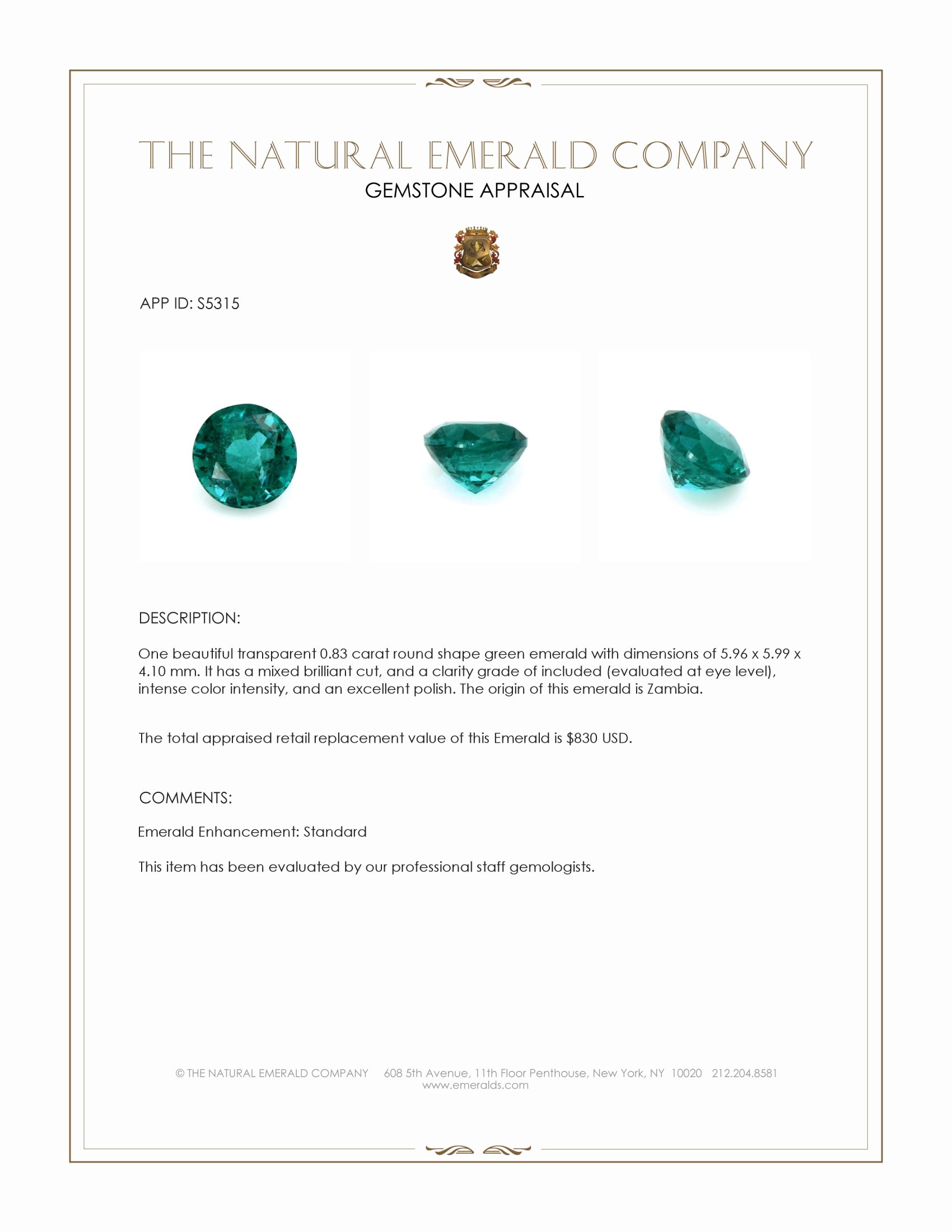 0.83 Ct. Emerald from Zambia