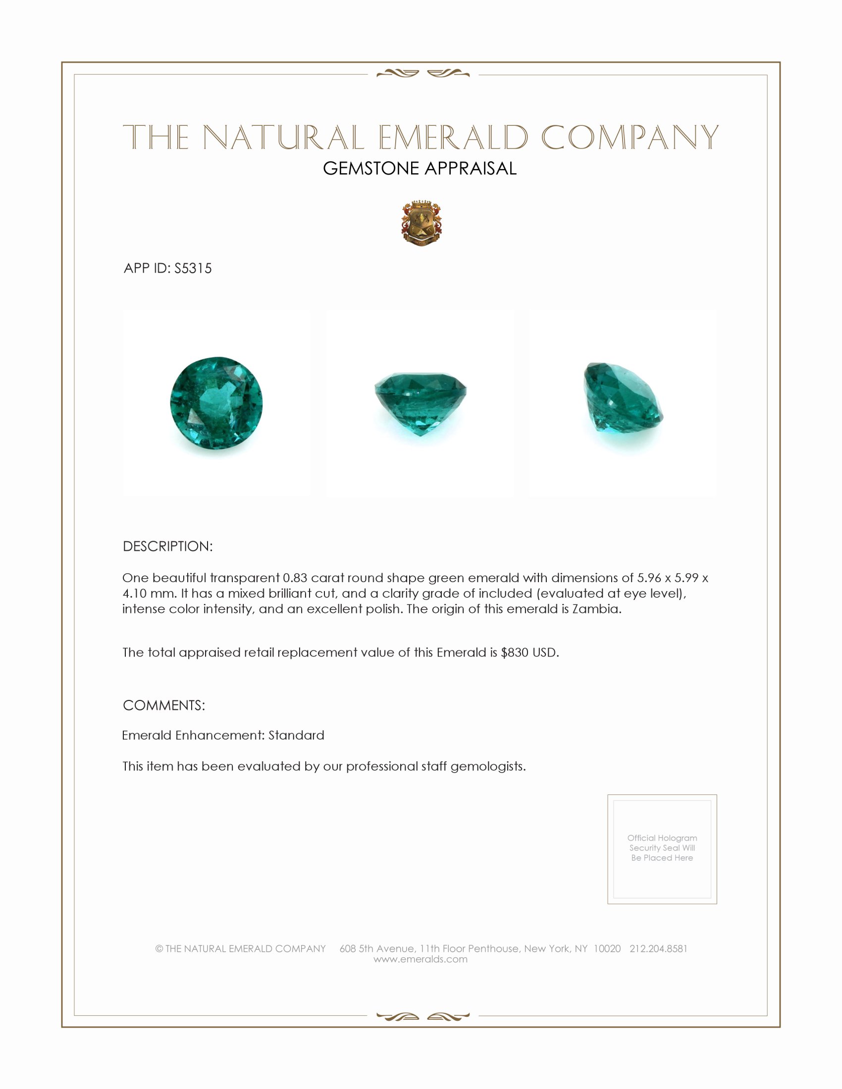 0.83 Ct. Emerald from Zambia