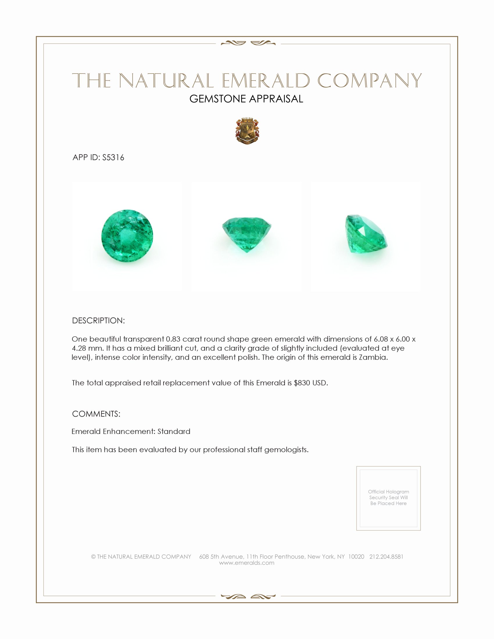0.83 Ct. Emerald from Zambia