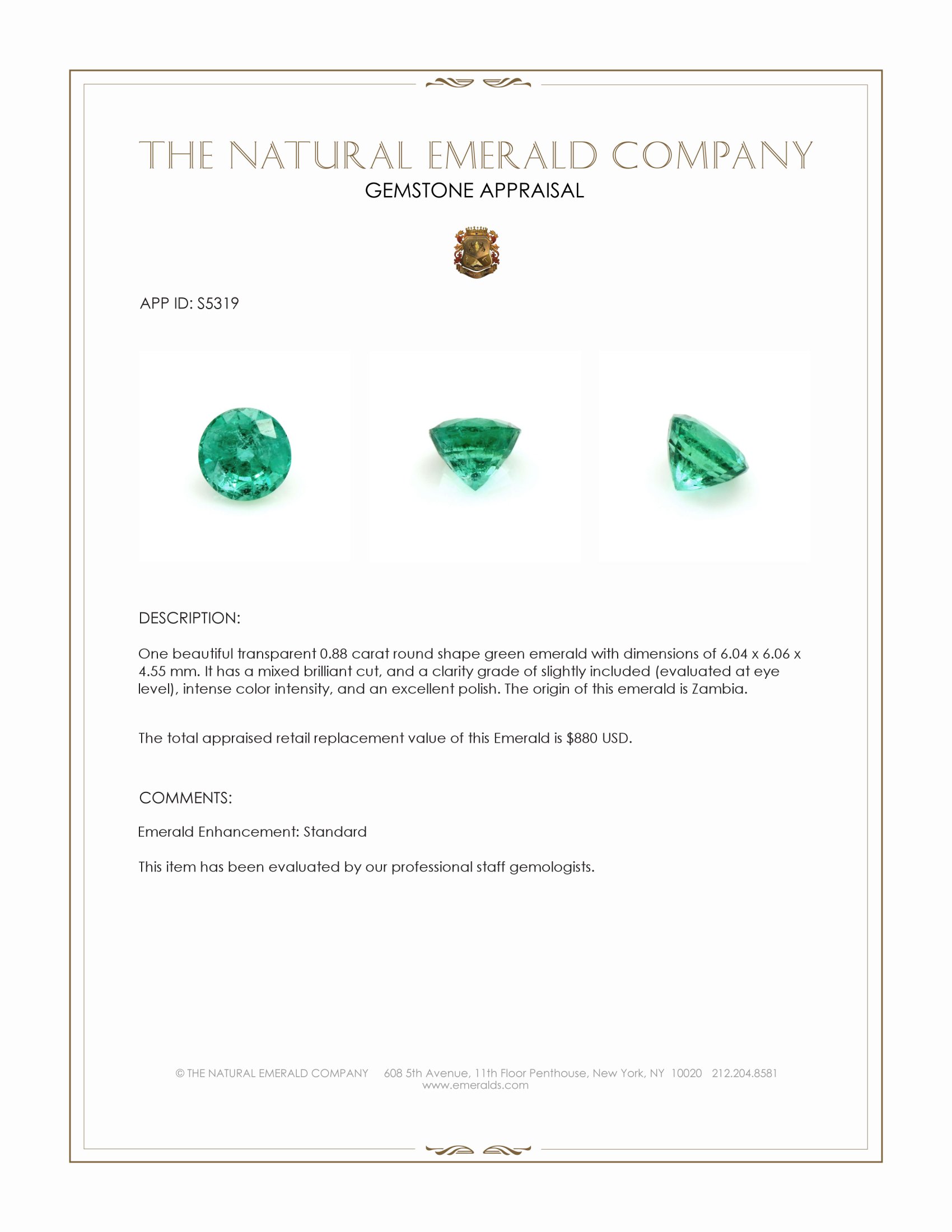 0.88 Ct. Emerald from Zambia