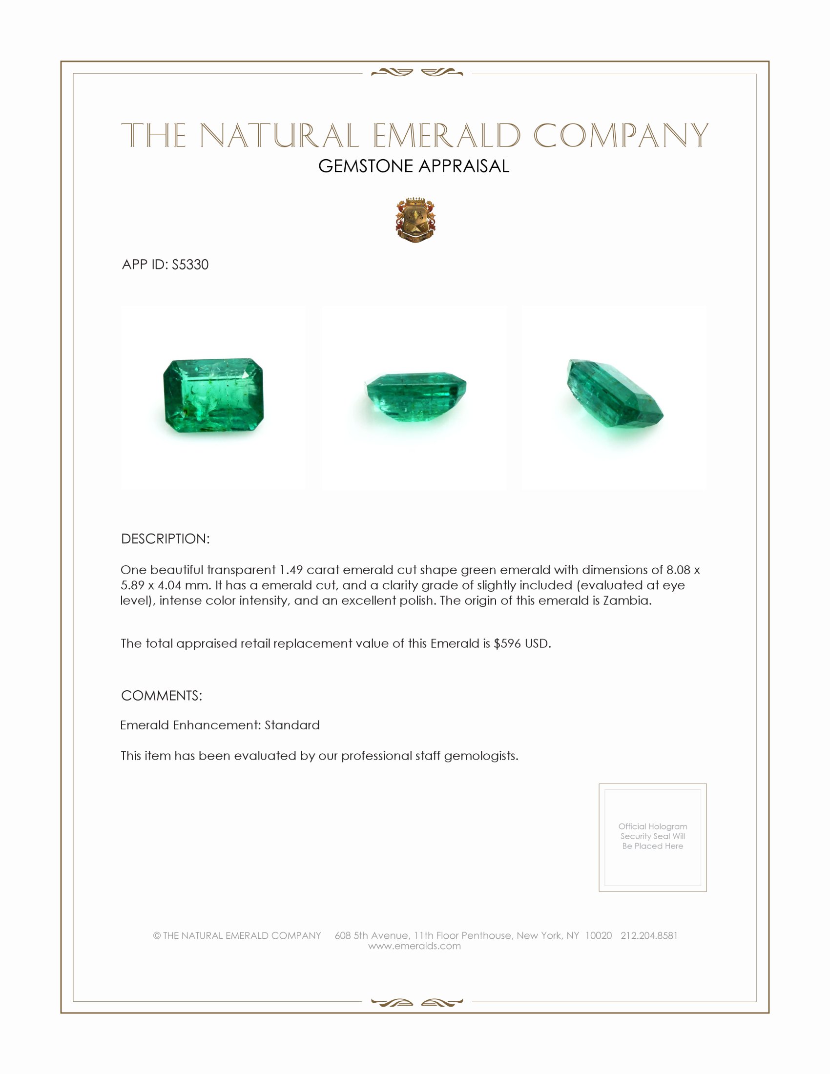1.49 Ct. Emerald from Zambia