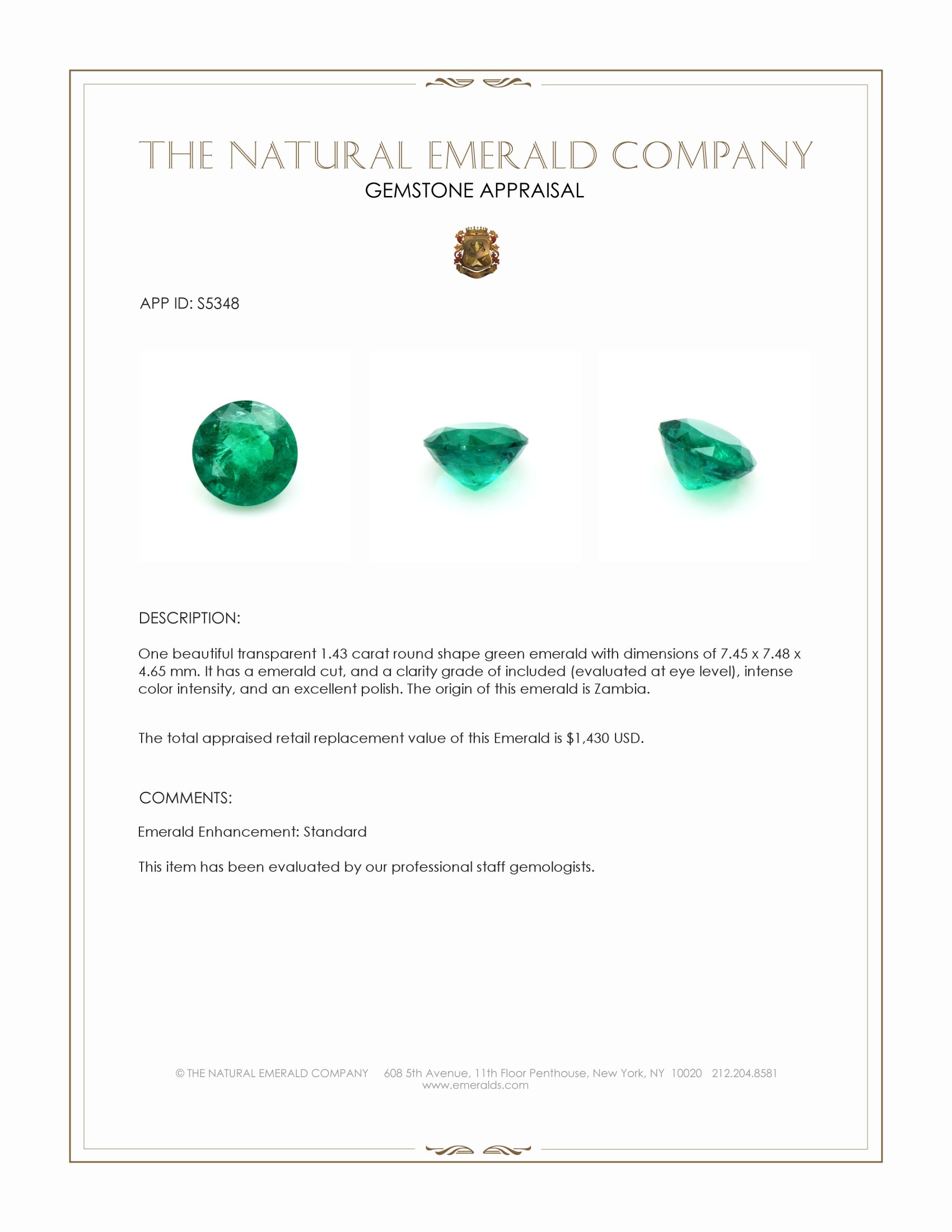 1.43 Ct. Emerald from Zambia