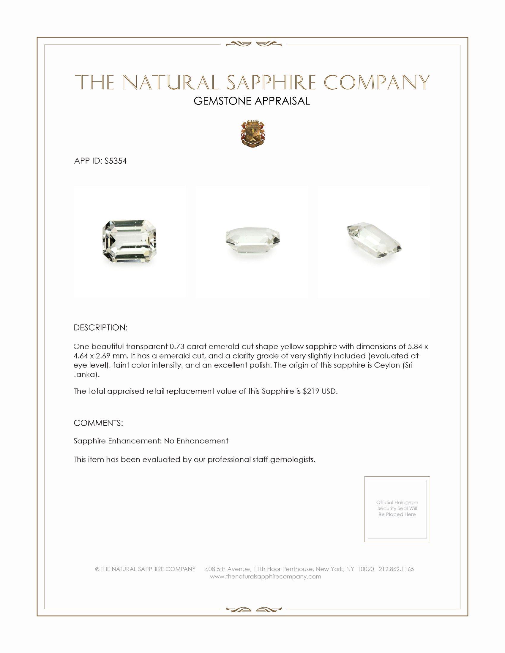 0.73 Ct. Yellow Sapphire from Ceylon (Sri Lanka)
