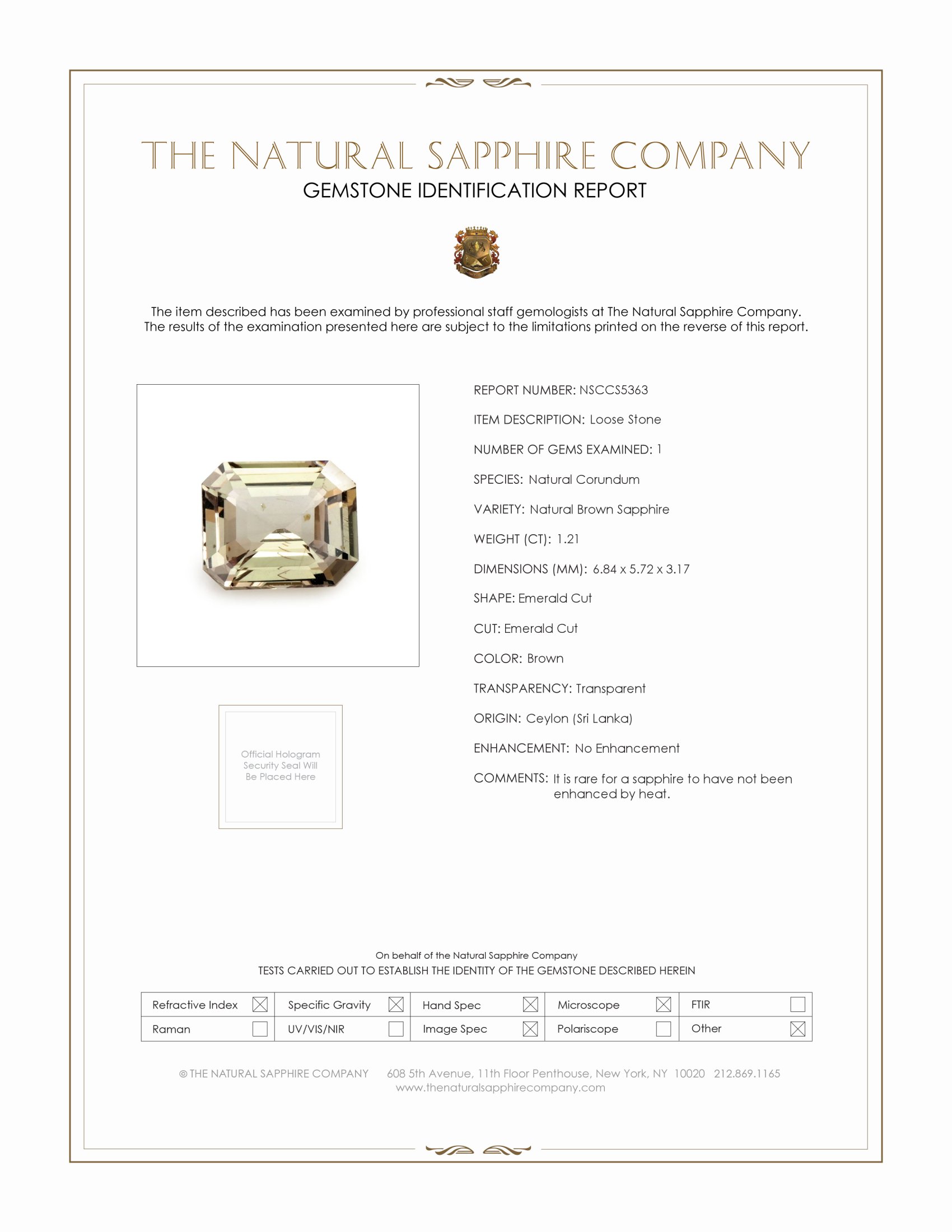 1.21 Ct. Brown Sapphire from Ceylon (Sri Lanka)