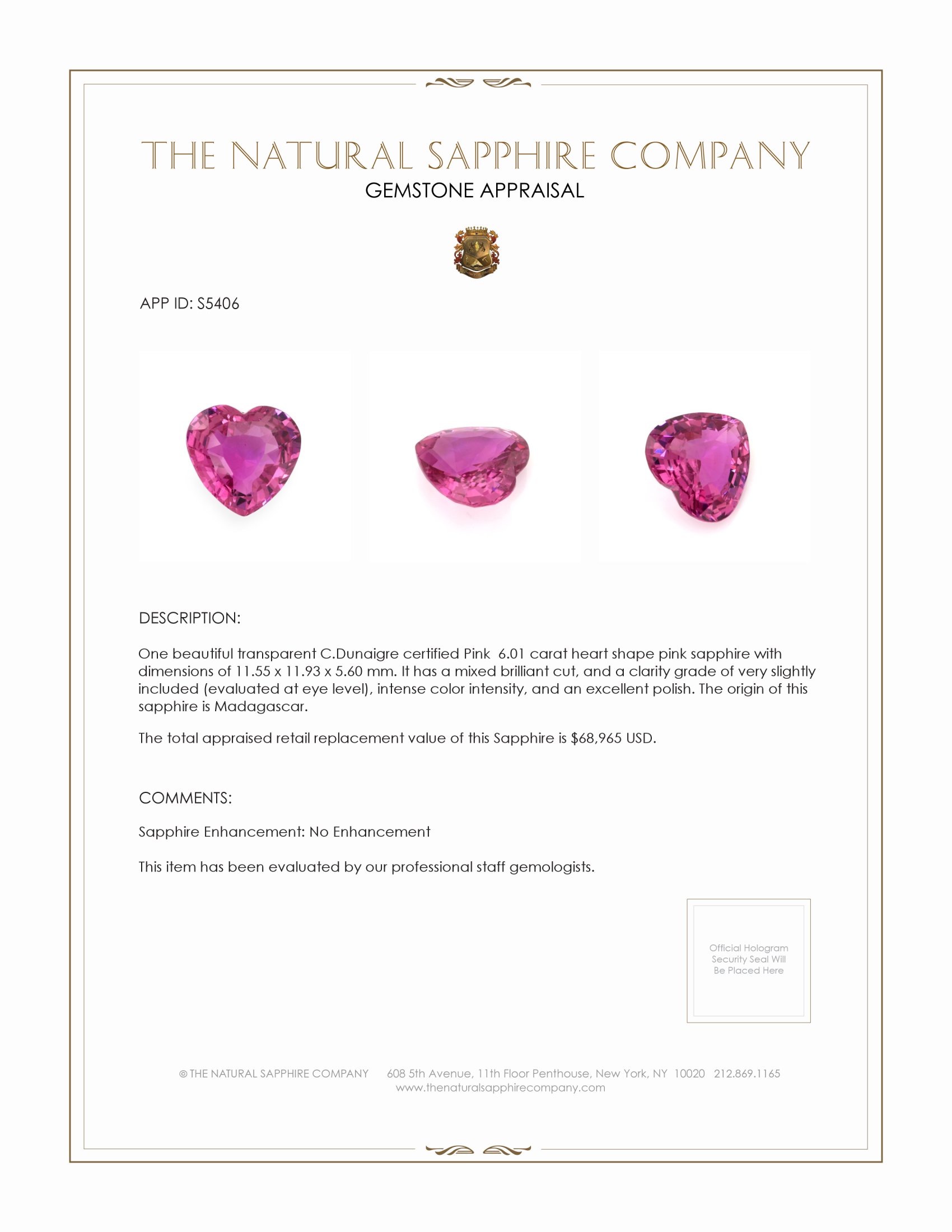 6.01 Ct. Pink Sapphire from Madagascar