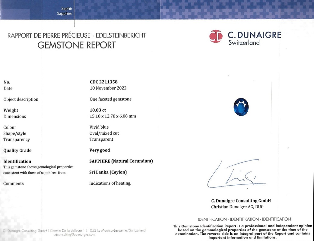 10.03 Ct. Blue Sapphire from Ceylon (Sri Lanka)