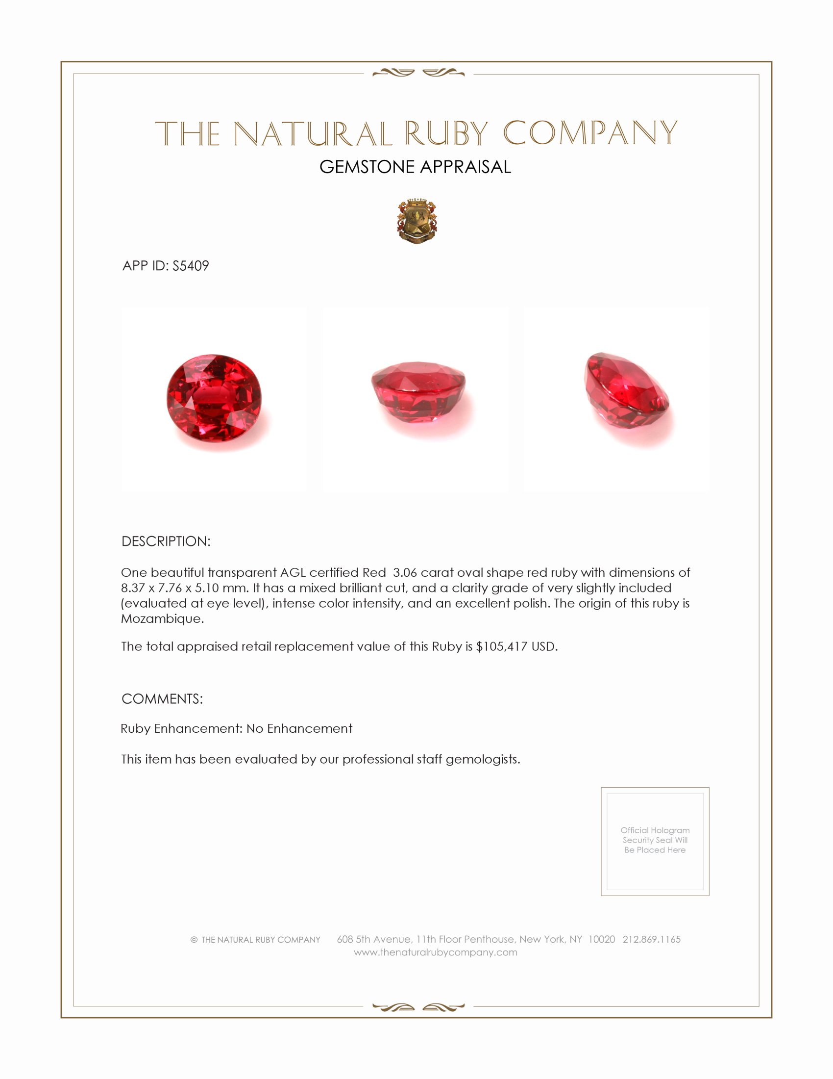 3.06 Ct. Ruby from Mozambique