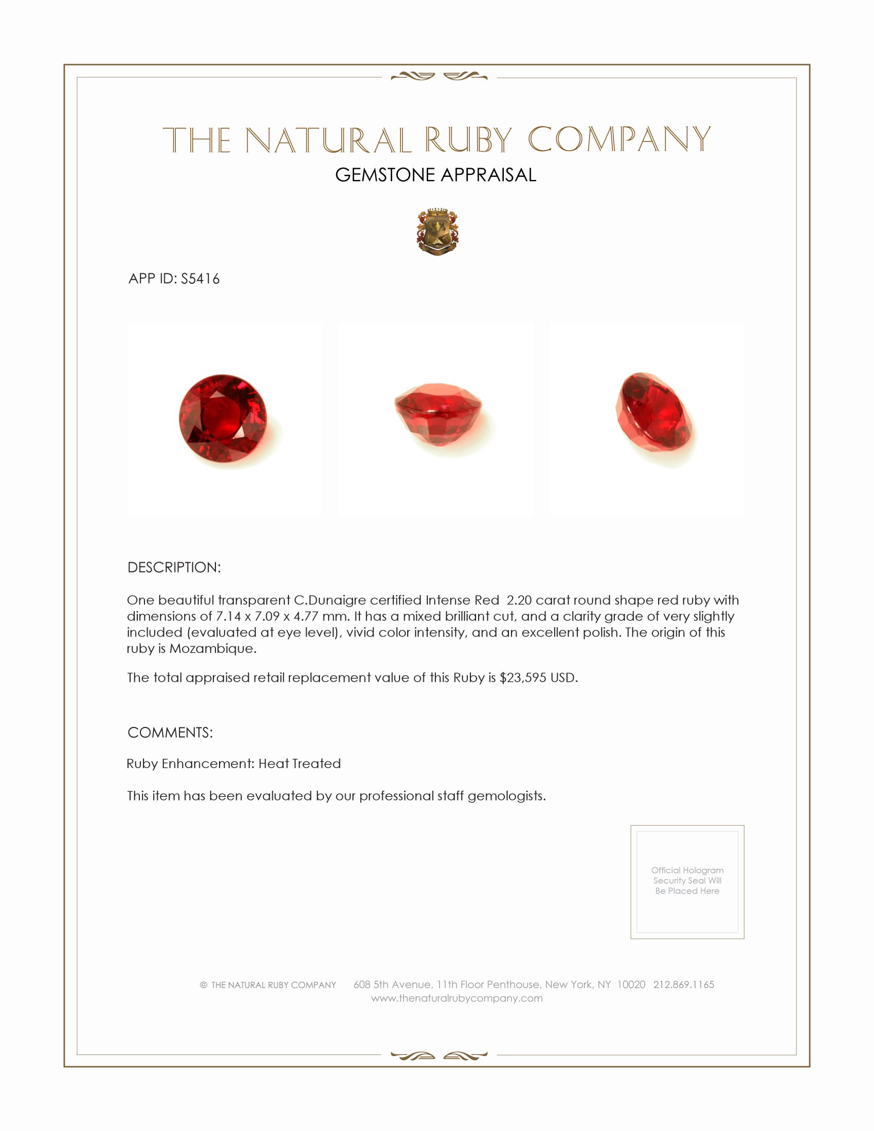 2.20 Ct. Ruby from Mozambique