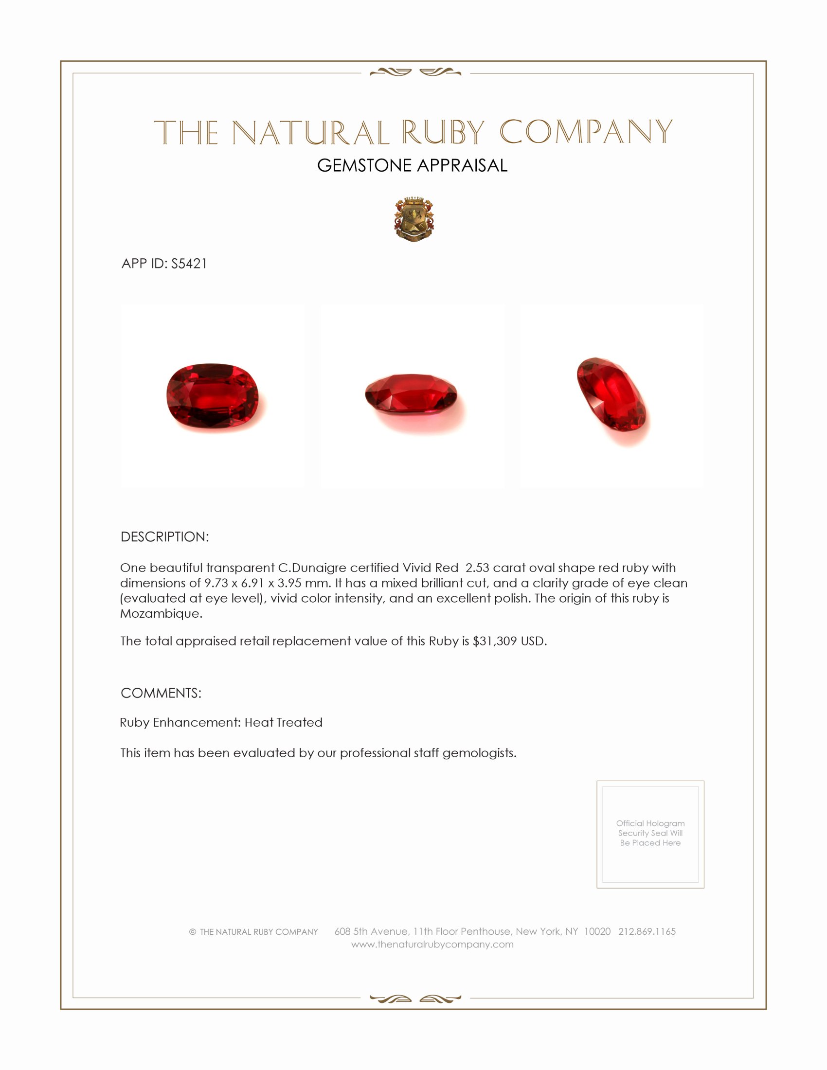 2.53 Ct. Ruby from Mozambique