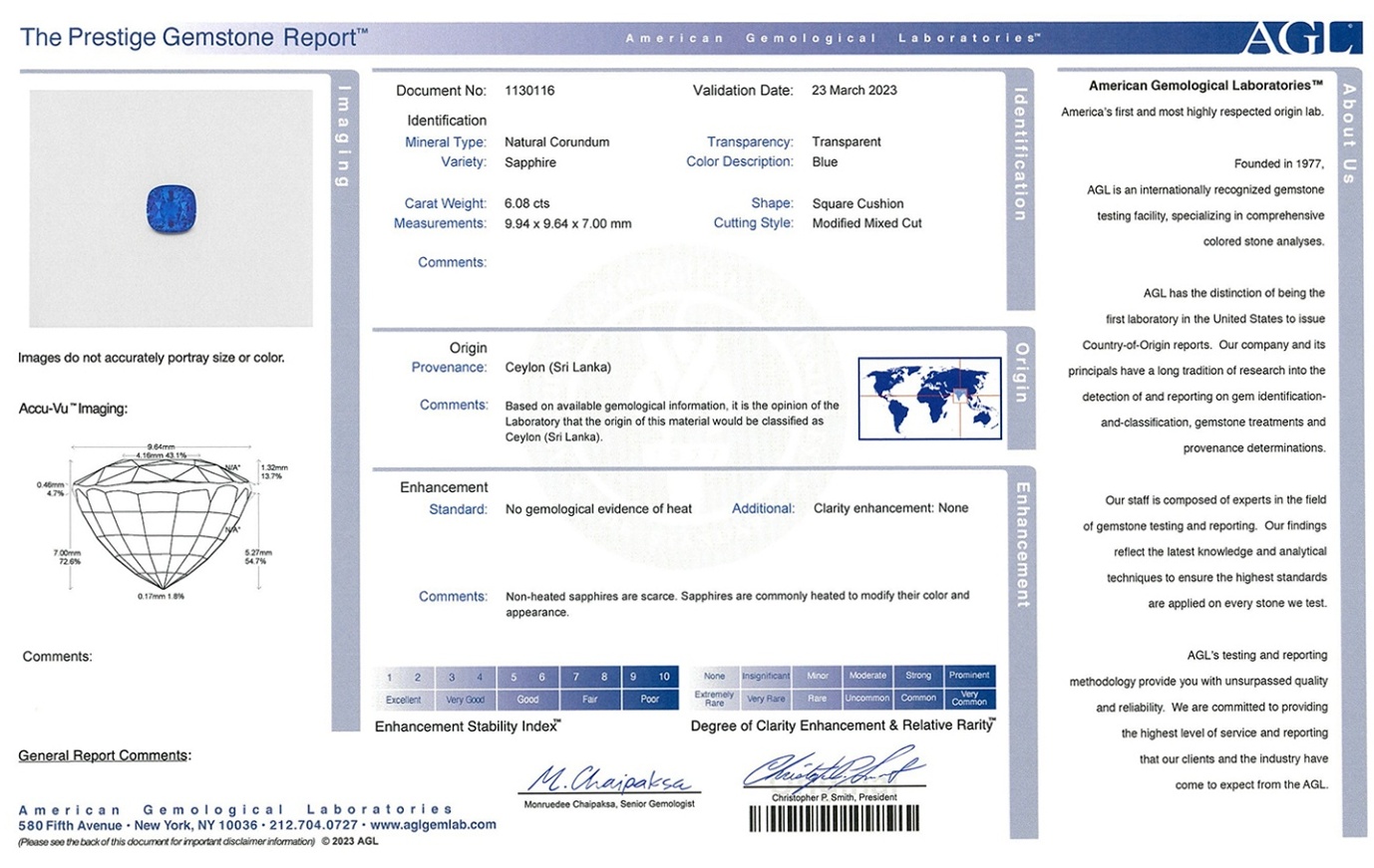 6.08 Ct. Blue Sapphire from Ceylon (Sri Lanka)