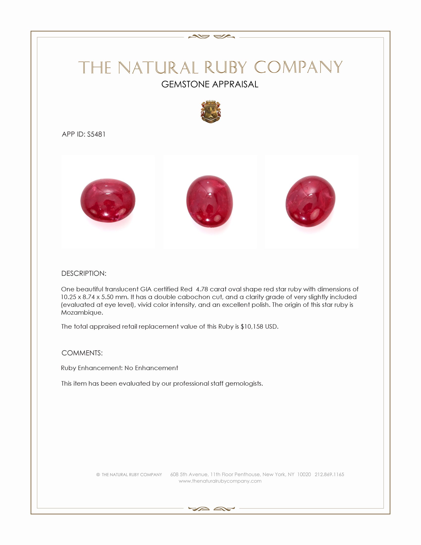 4.78 Ct. Star Ruby from Mozambique